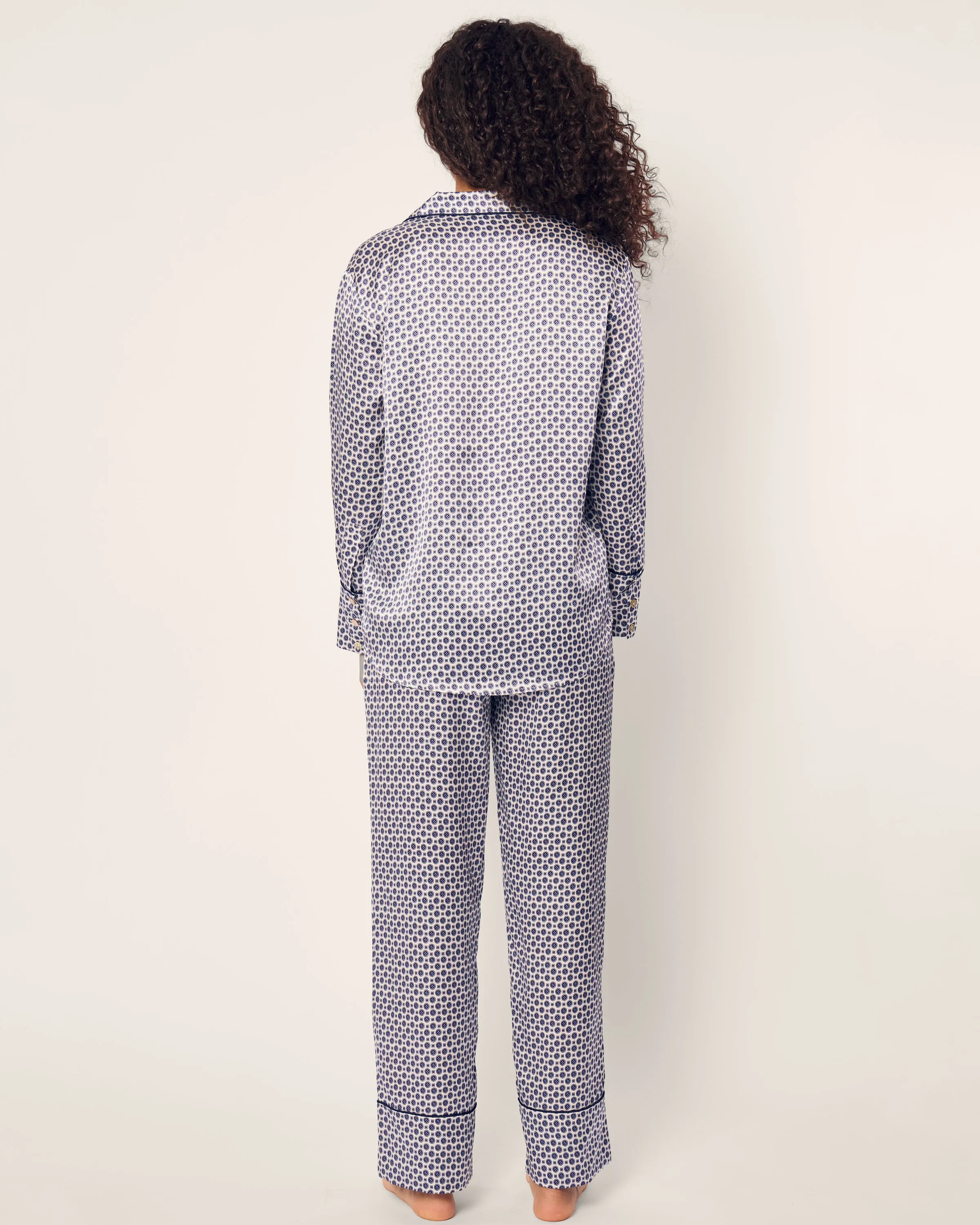 Women's Silk Pajama Set in Navy Foulard sold by Petite Plume product image thumbnail 4