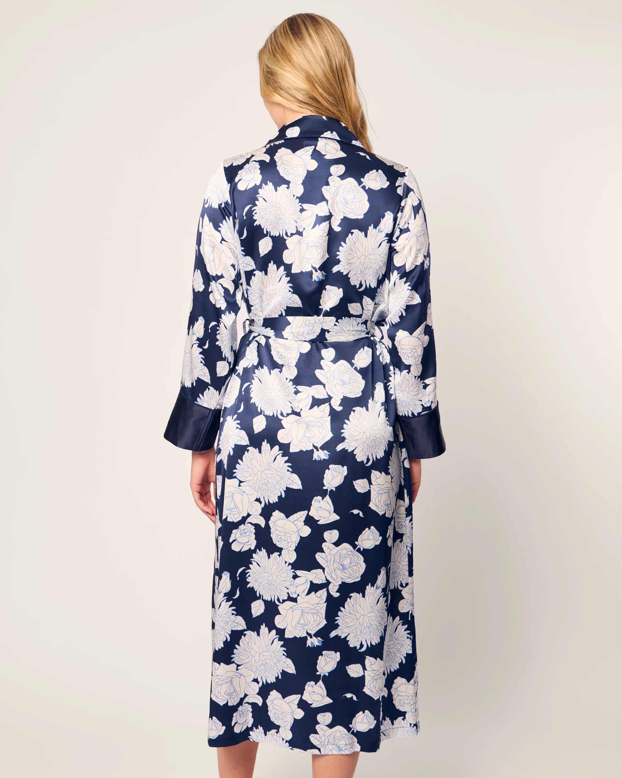 Women's Silk Robe in Midnight Blooms sold by Petite Plume product image thumbnail 4