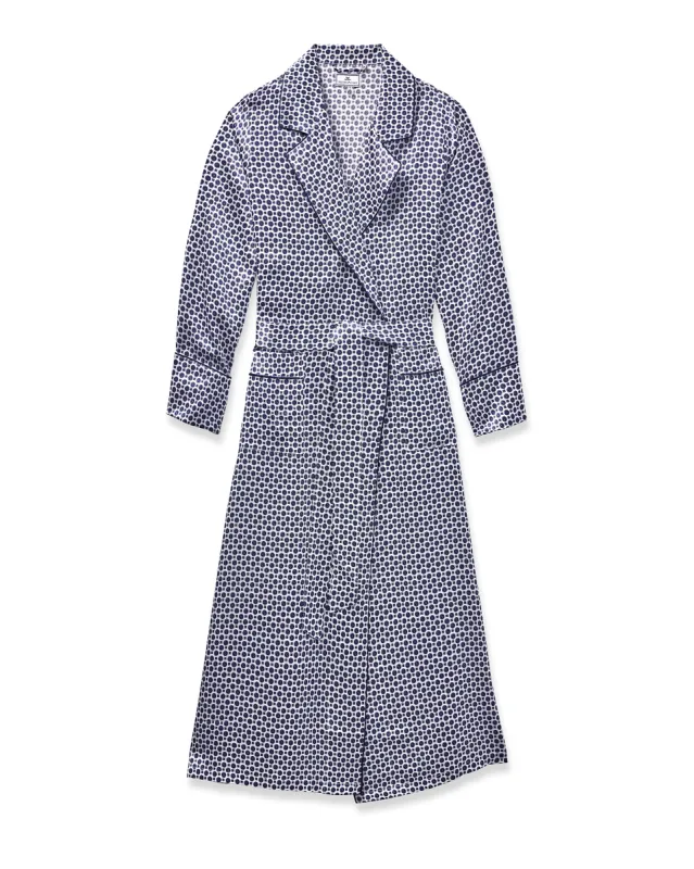 Women's Silk Robe in Navy Foulard sold by Petite Plume