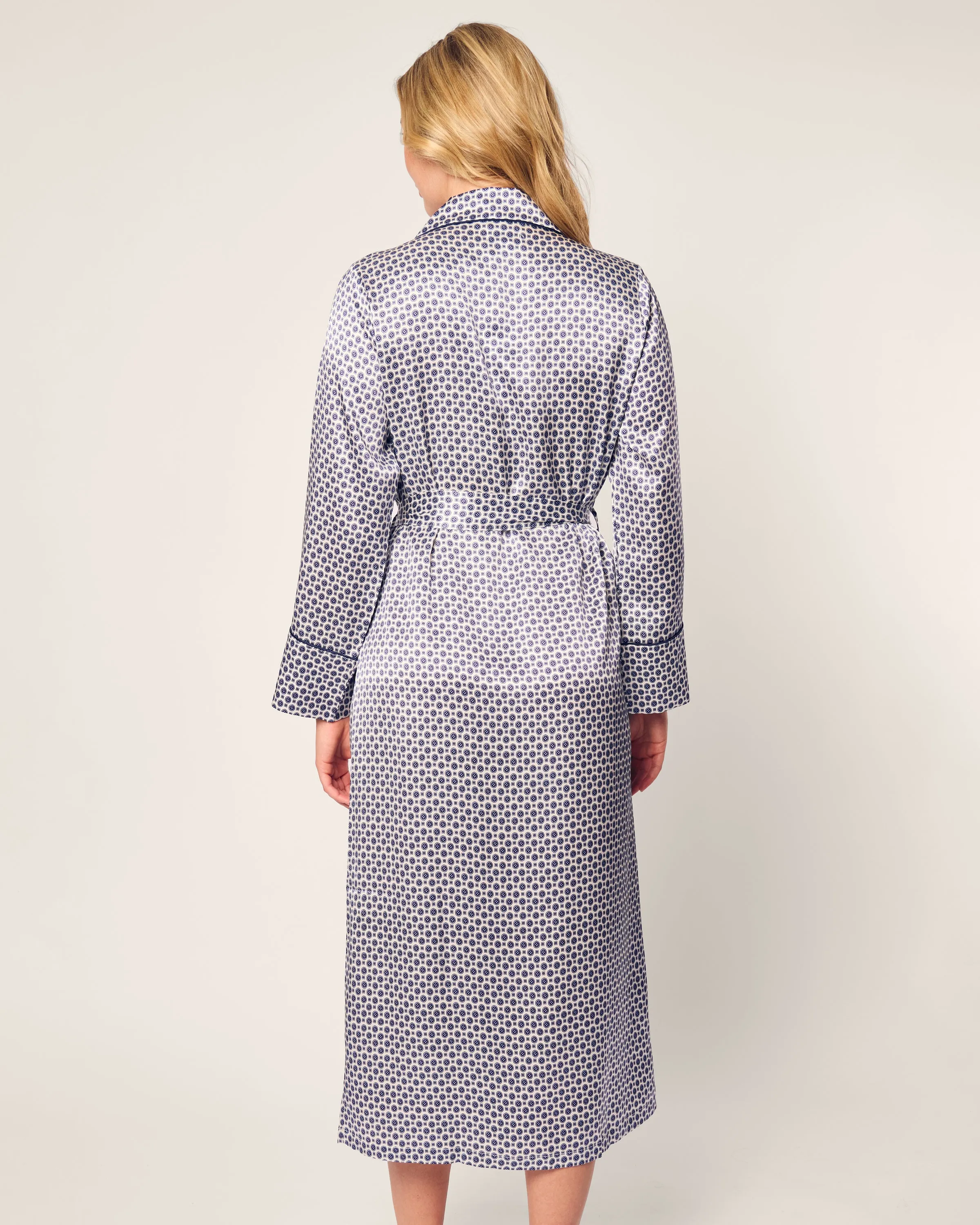 Women's Silk Robe in Navy Foulard sold by Petite Plume product image thumbnail 4