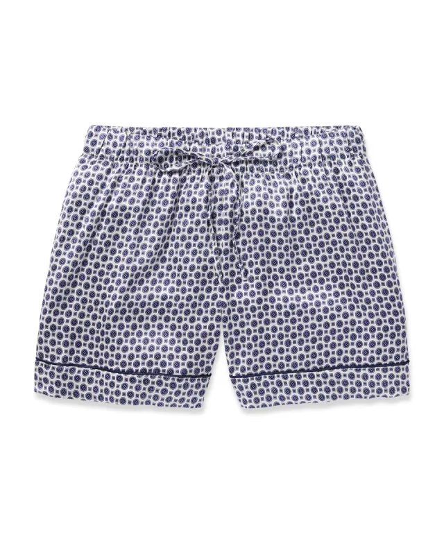 Women's Silk Shorts in Navy Foulard sold by Petite Plume