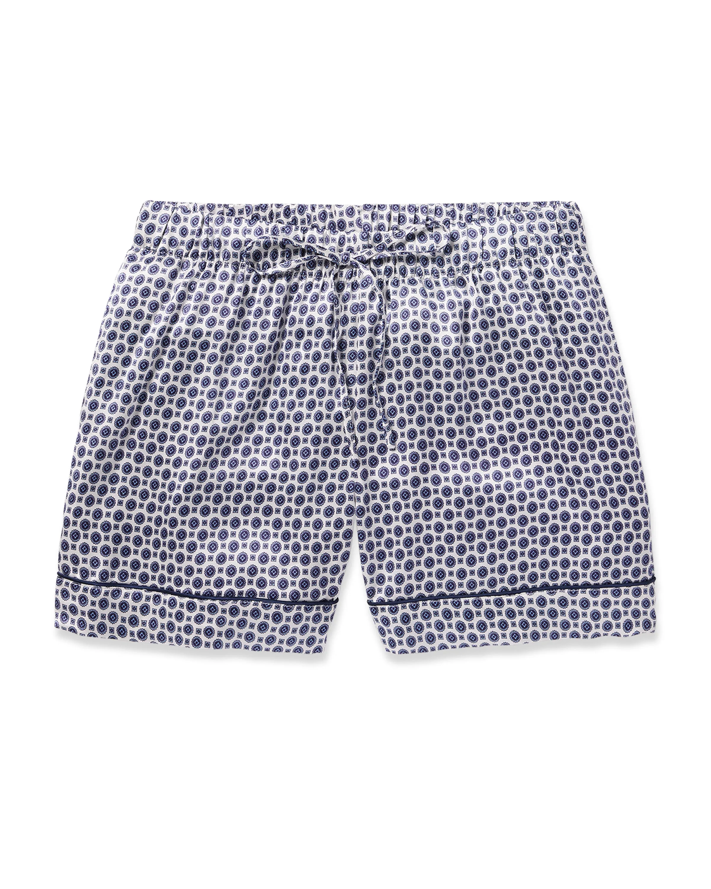 Women's Silk Shorts in Navy Foulard sold by Petite Plume