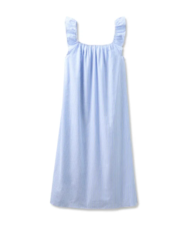 Women's Twill Clementine Nightgown in French Blue Seersucker sold by Petite Plume