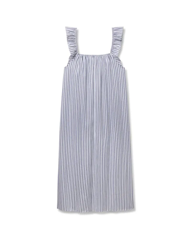 Women's Twill Clementine Nightgown in Navy French Ticking sold by Petite Plume