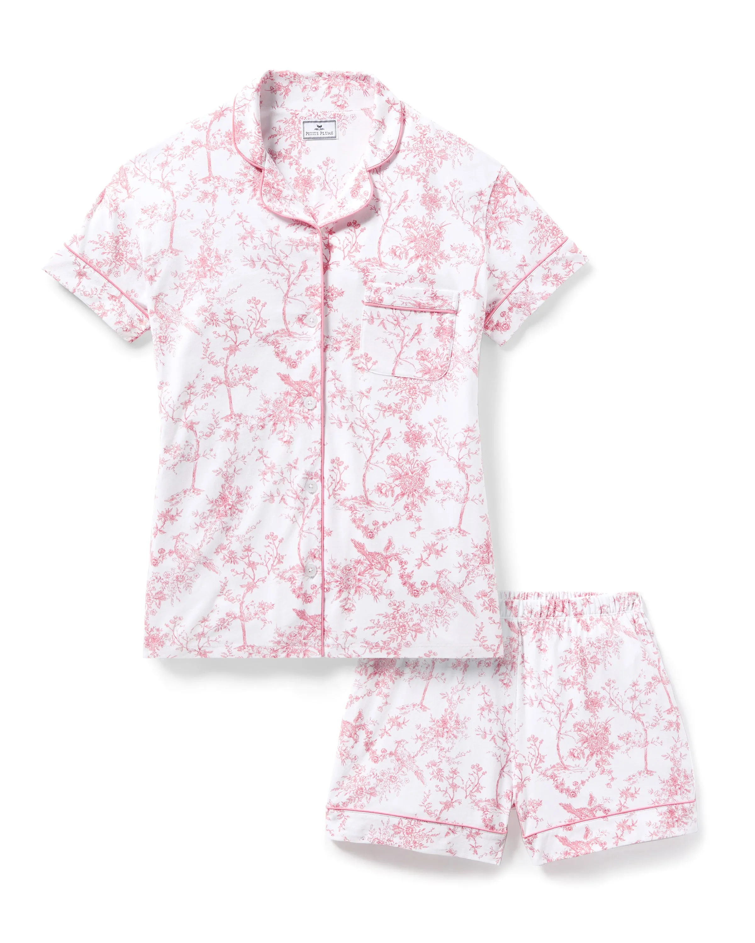 Women's Pima Short Sleeve Short Set in Pink Timeless Toile sold by Petite Plume