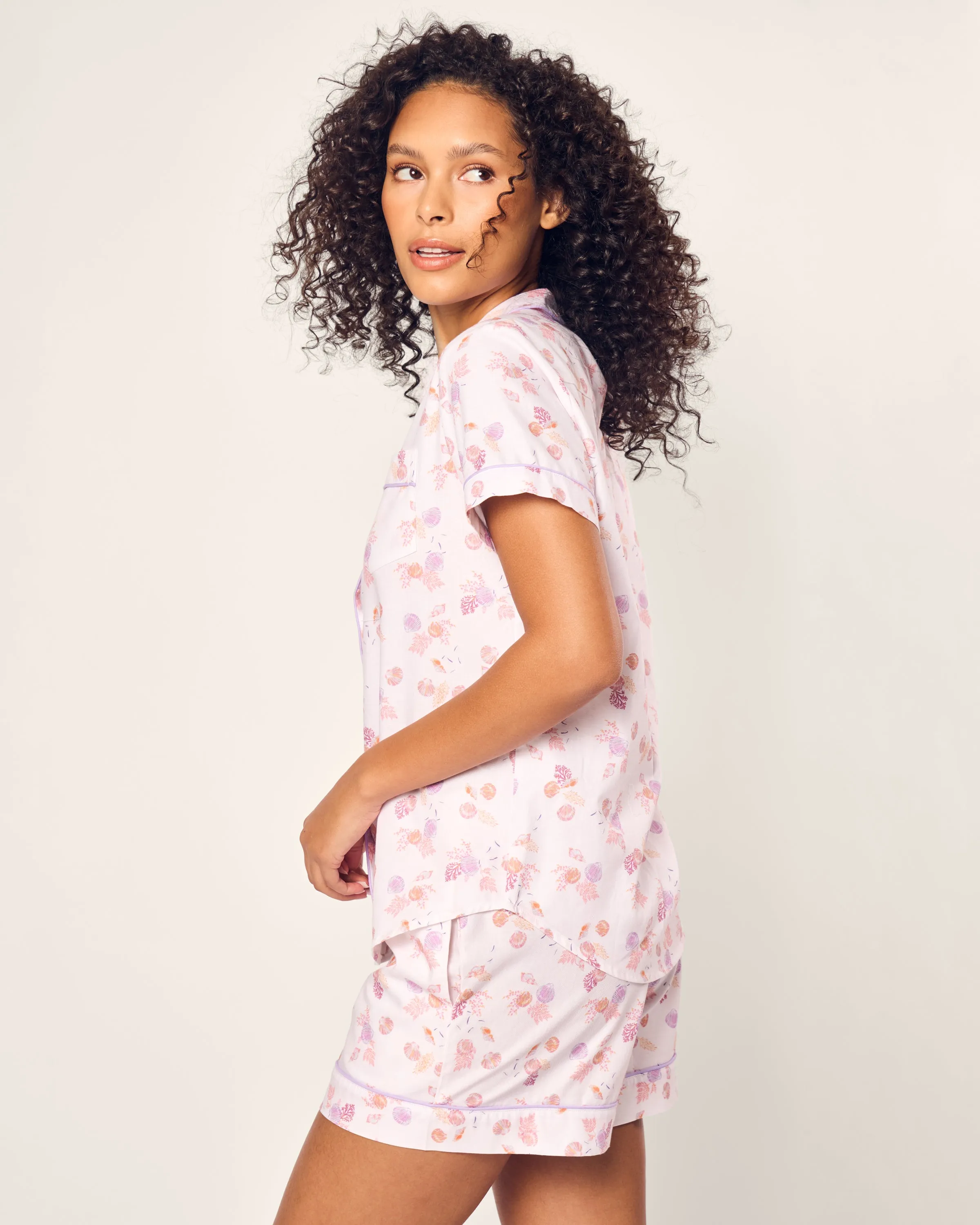 Women's Twill Short Sleeve Short Set in Seashell Splendor sold by Petite Plume product image thumbnail 3