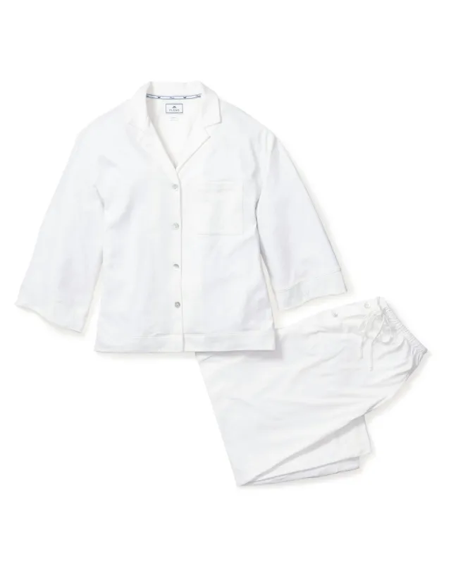The Olivia Wide Leg Pima Pajama Set in White sold by Petite Plume