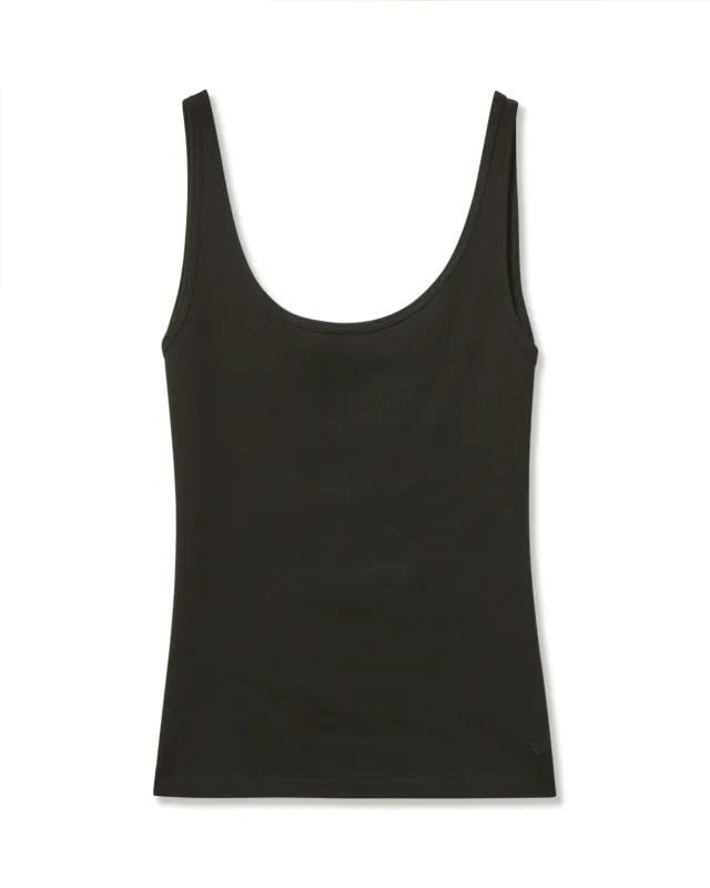 Women's Pima Scoop Tank in Black sold by Petite Plume