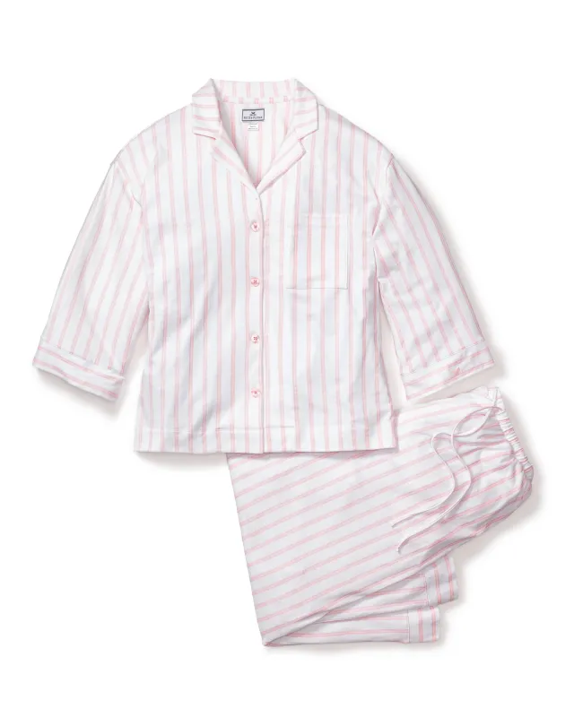 The Olivia Wide Leg Pima Pajama Set in Pink Stripe sold by Petite Plume