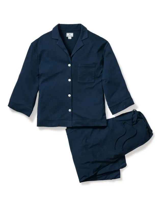 The Olivia Wide Leg Pima Pajama Set in Navy sold by Petite Plume