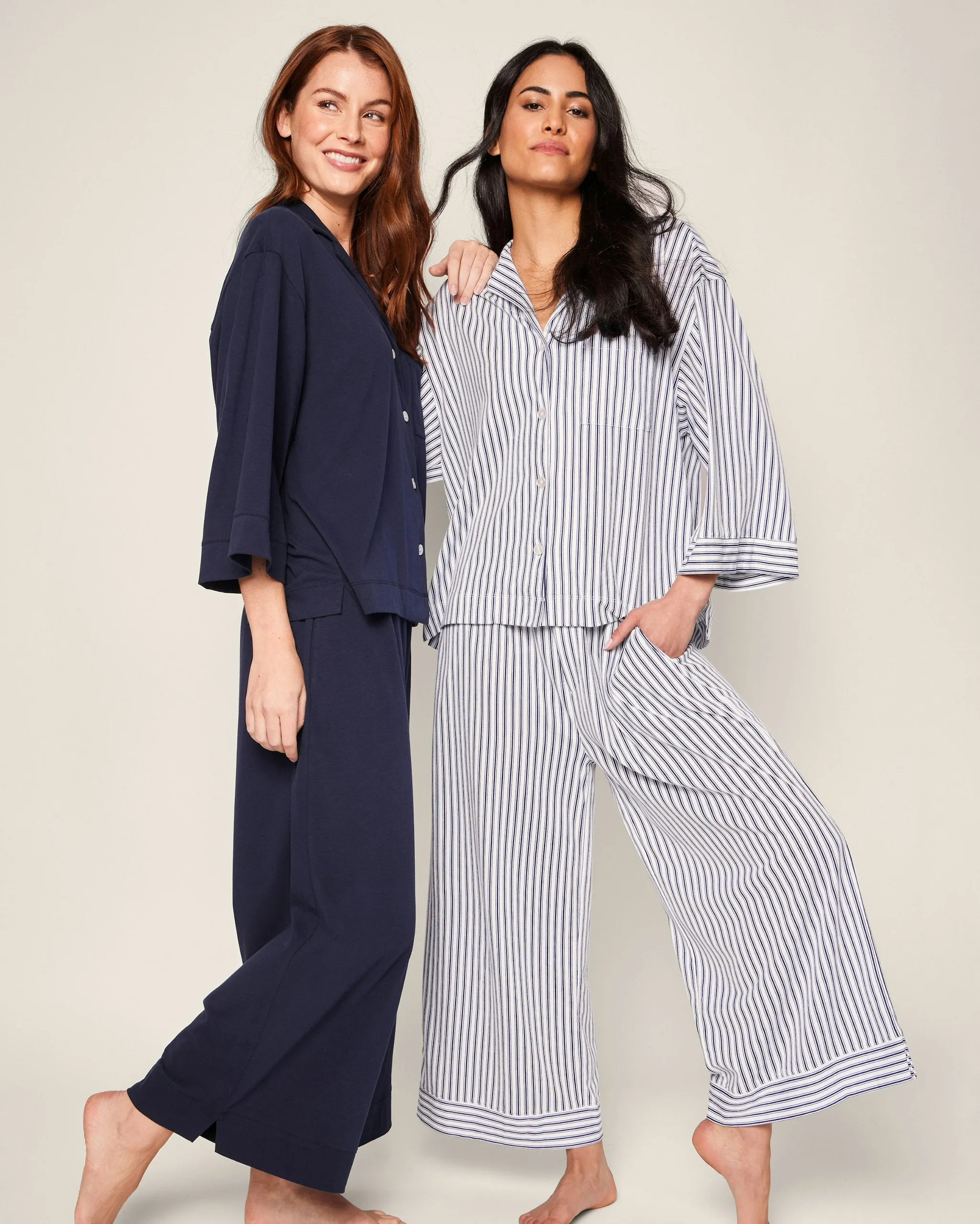 The Olivia Wide Leg Pima Pajama Set in Navy French Ticking sold by Petite Plume product image thumbnail 5