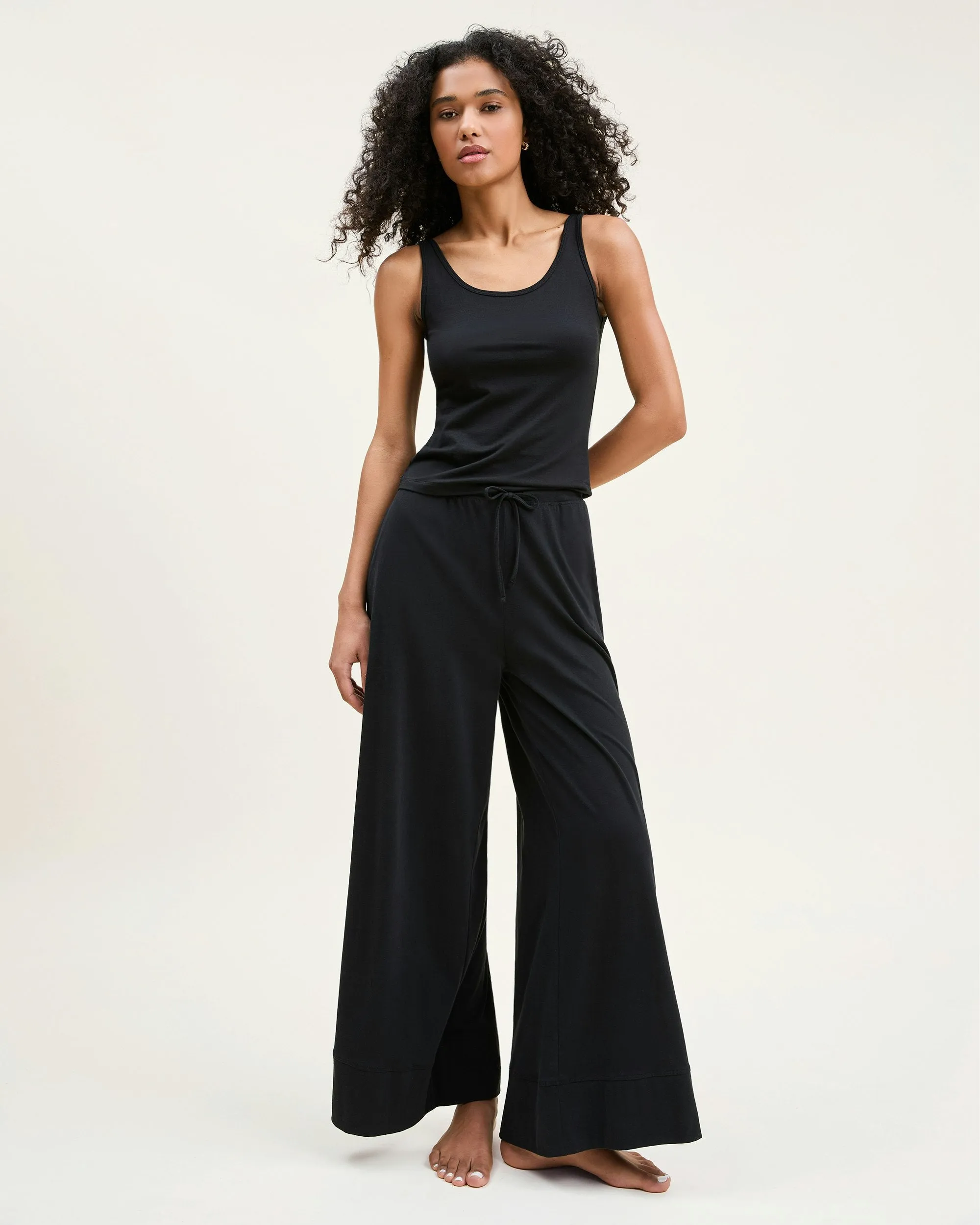 Women's Pima Wide-Leg Lounge Pant in Black sold by Petite Plume product image thumbnail 2