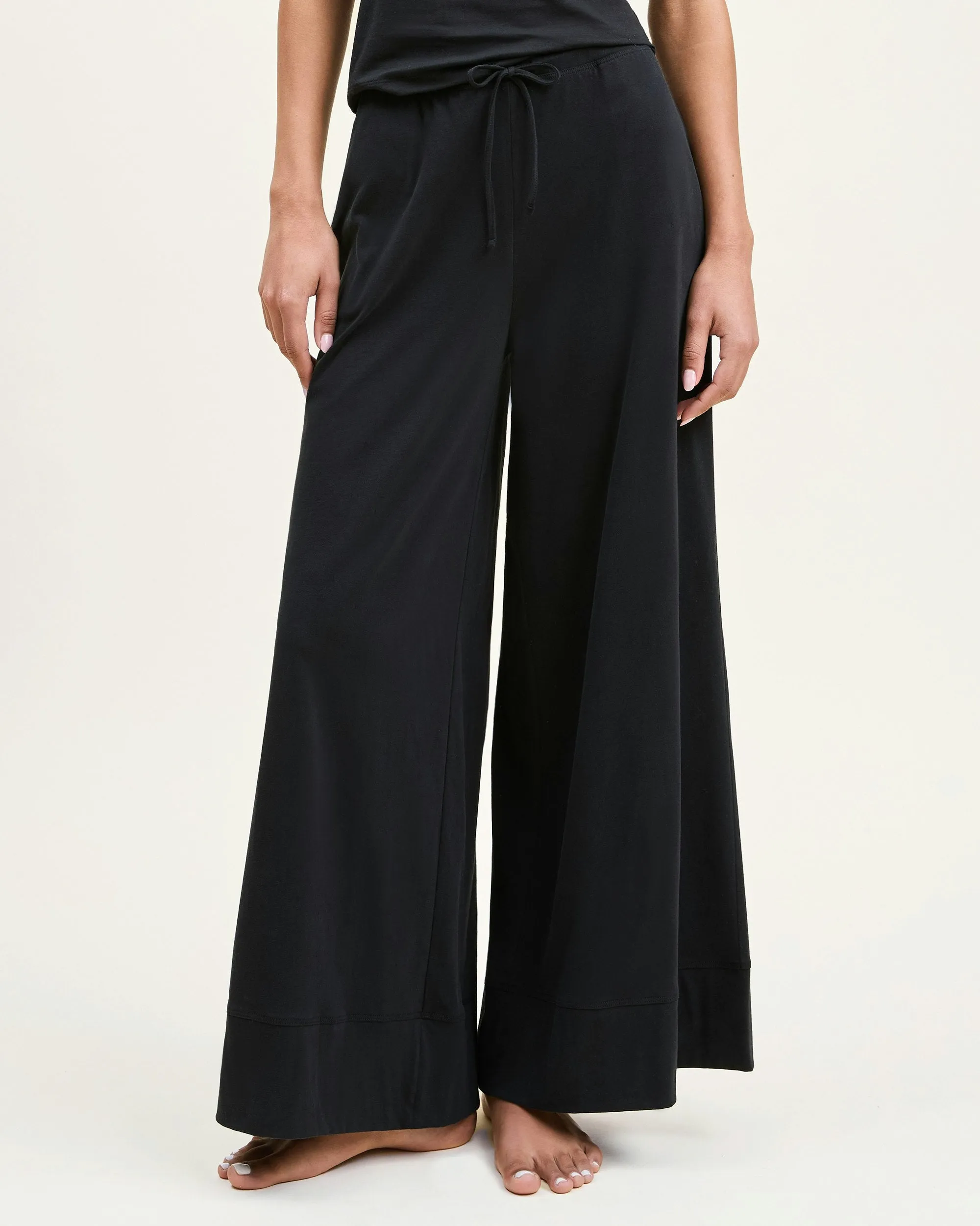 Women's Pima Wide-Leg Lounge Pant in Black sold by Petite Plume product image thumbnail 5
