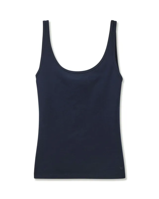 Women's Pima Scoop Tank in Navy sold by Petite Plume