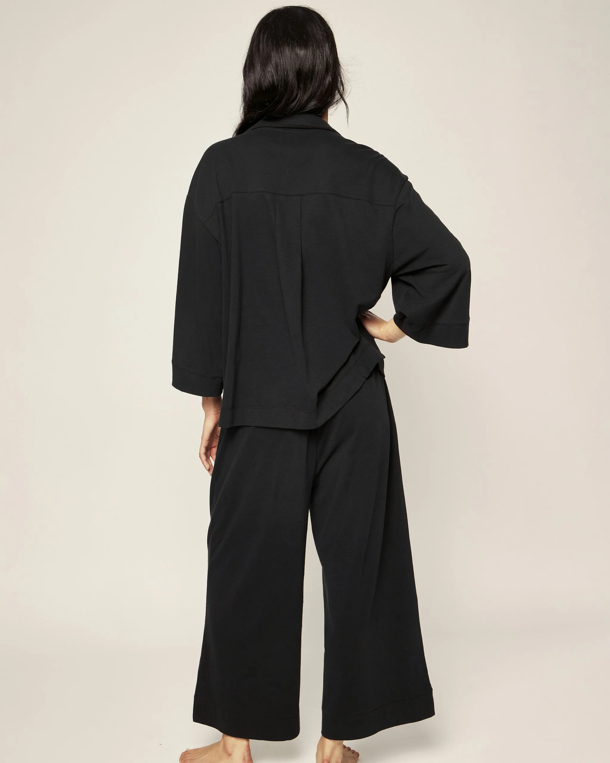 The Olivia Wide Leg Pima Pajama Set in Black sold by Petite Plume product image thumbnail 4