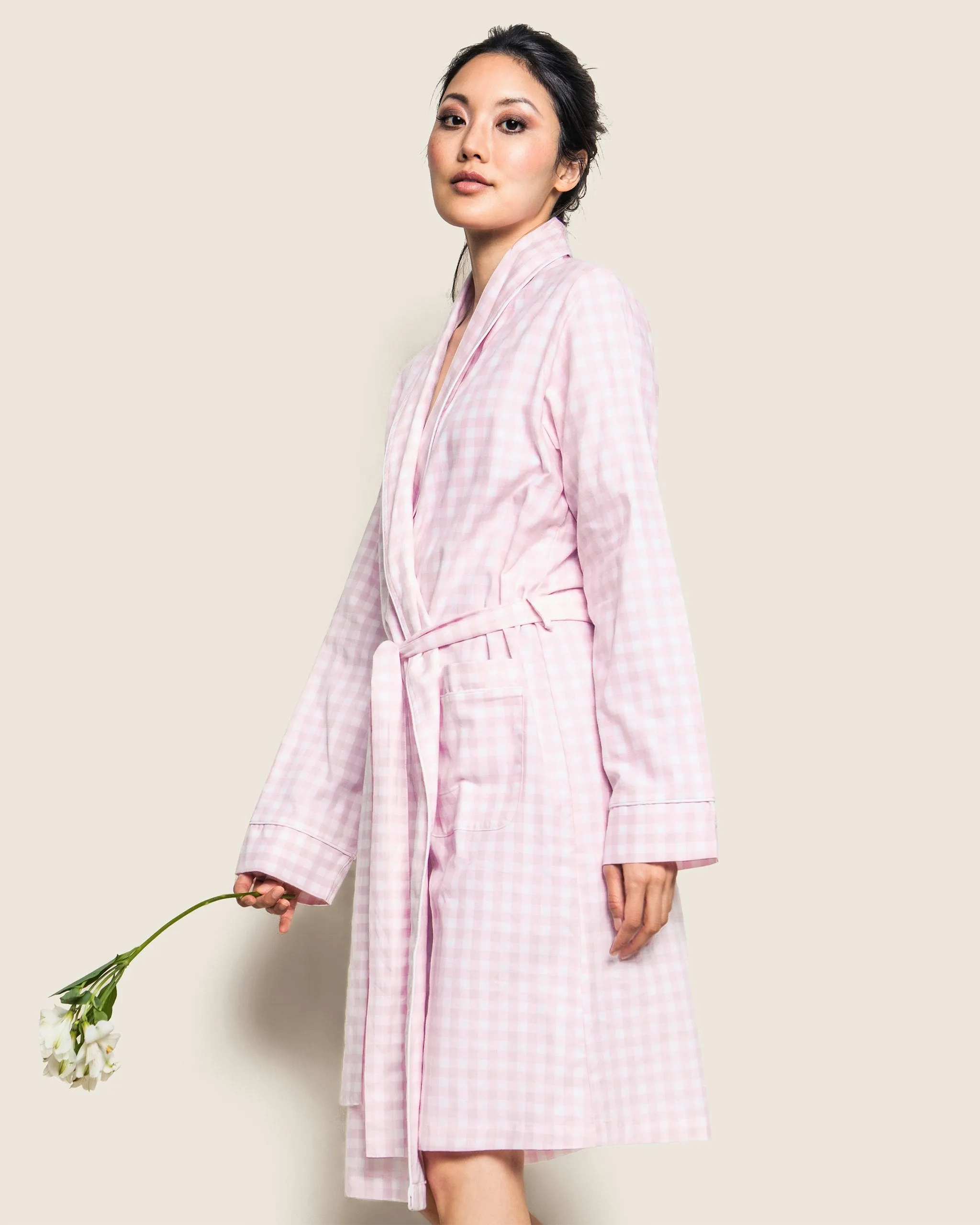 Women's Twill Robe in Pink Gingham sold by Petite Plume product image thumbnail 3