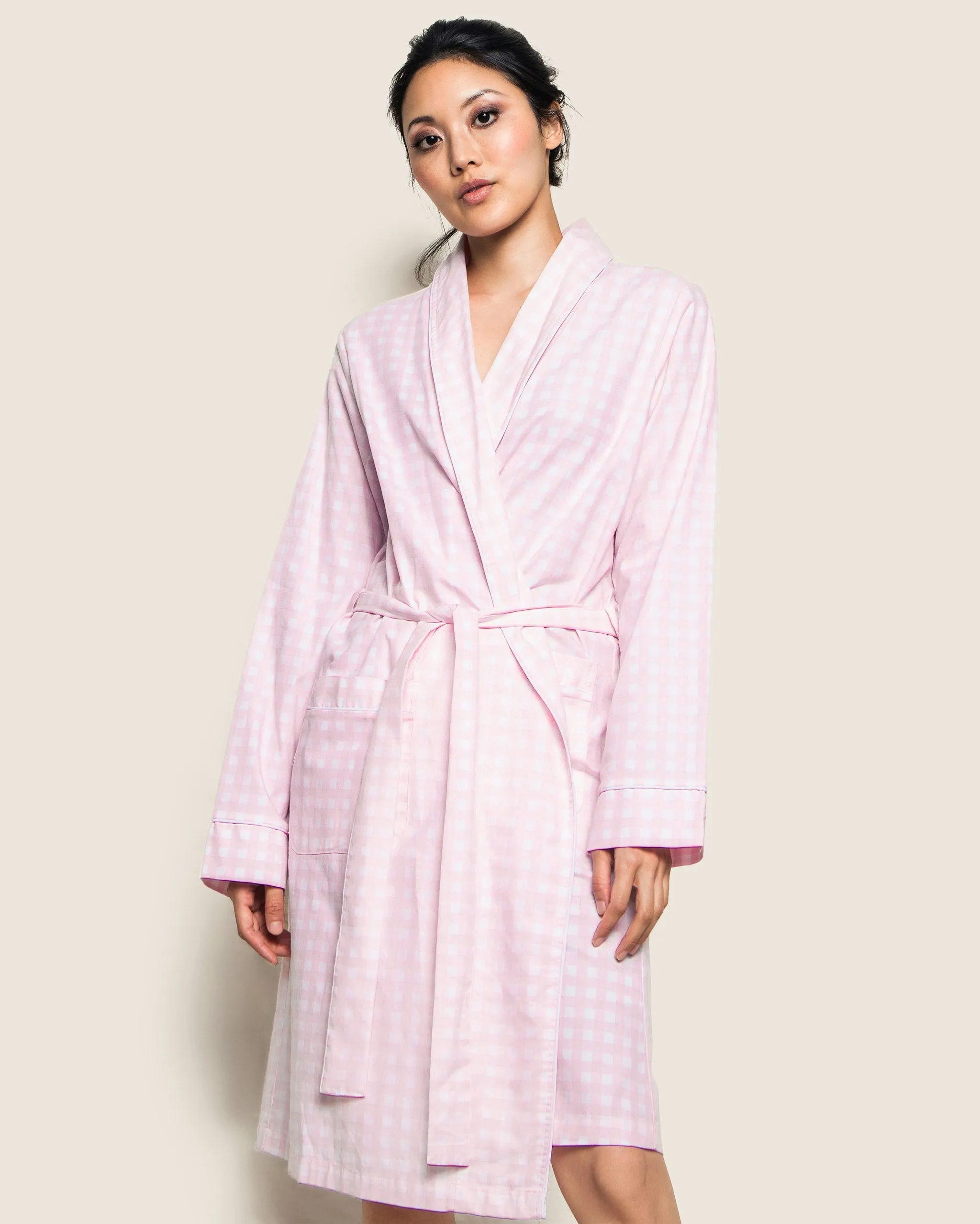 Women's Twill Robe in Pink Gingham sold by Petite Plume product image thumbnail 2