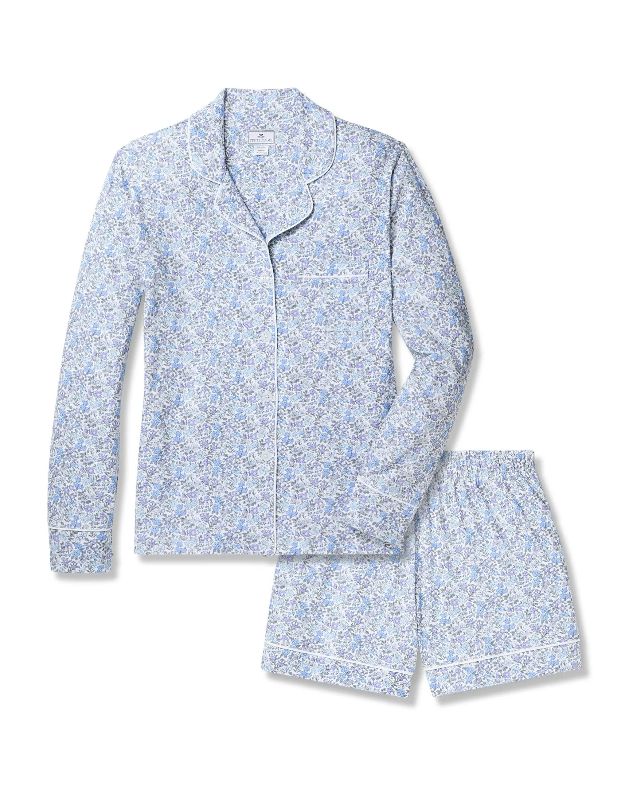 Women's Pima Long Sleeve Short Set in Fleur d'Azur sold by Petite Plume