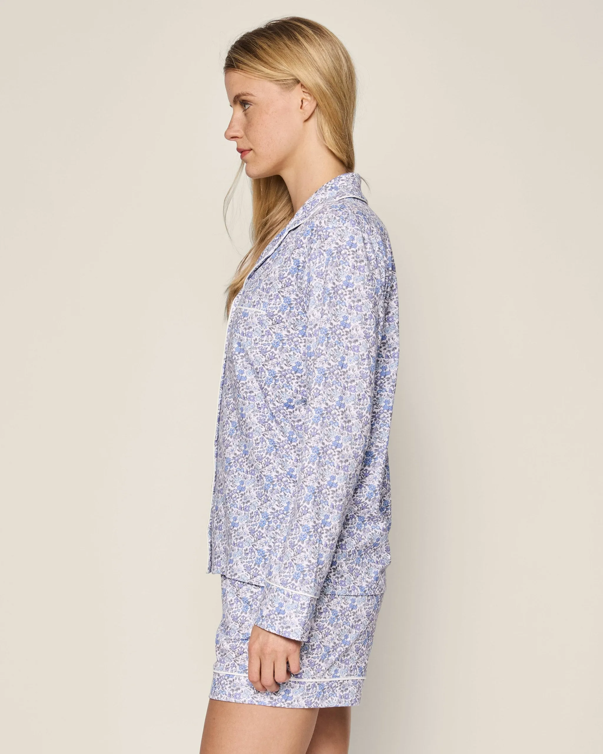 Women's Pima Long Sleeve Short Set in Fleur d'Azur sold by Petite Plume product image thumbnail 3