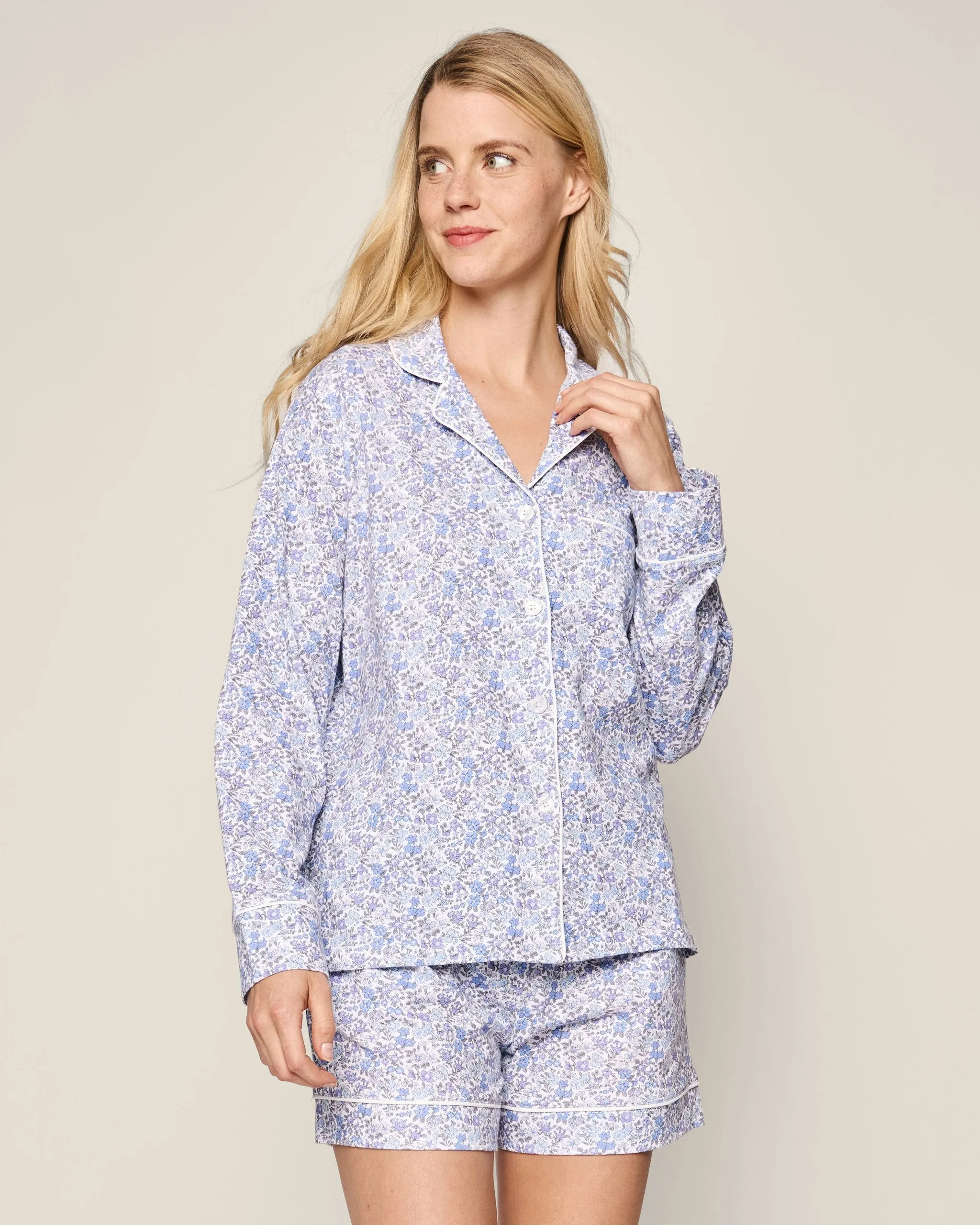 Women's Pima Long Sleeve Short Set in Fleur d'Azur sold by Petite Plume product image thumbnail 2