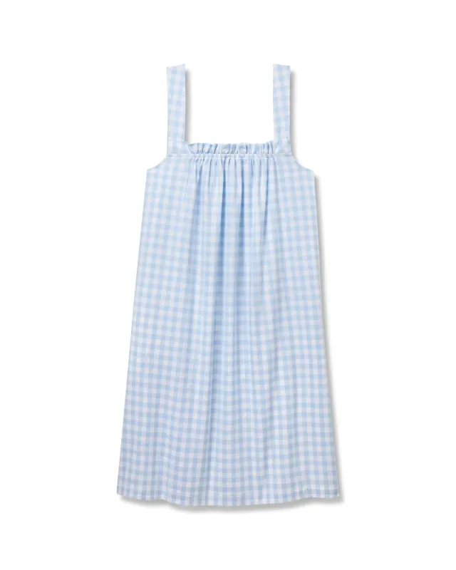 Women's Twill Annabelle Nightgown in Light Blue Gingham sold by Petite Plume