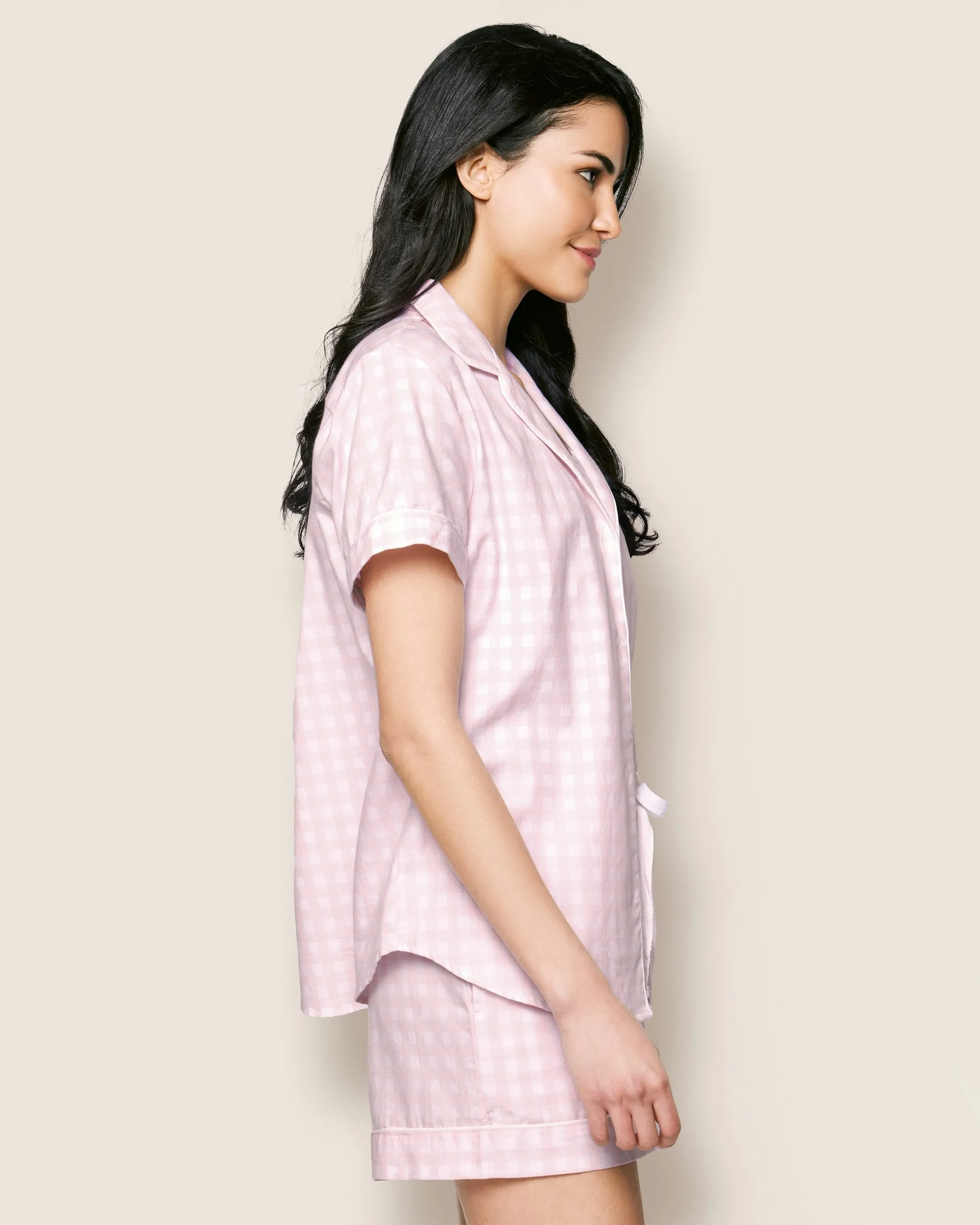 Women's Twill Short Sleeve Short Set in Pink Gingham sold by Petite Plume product image thumbnail 3