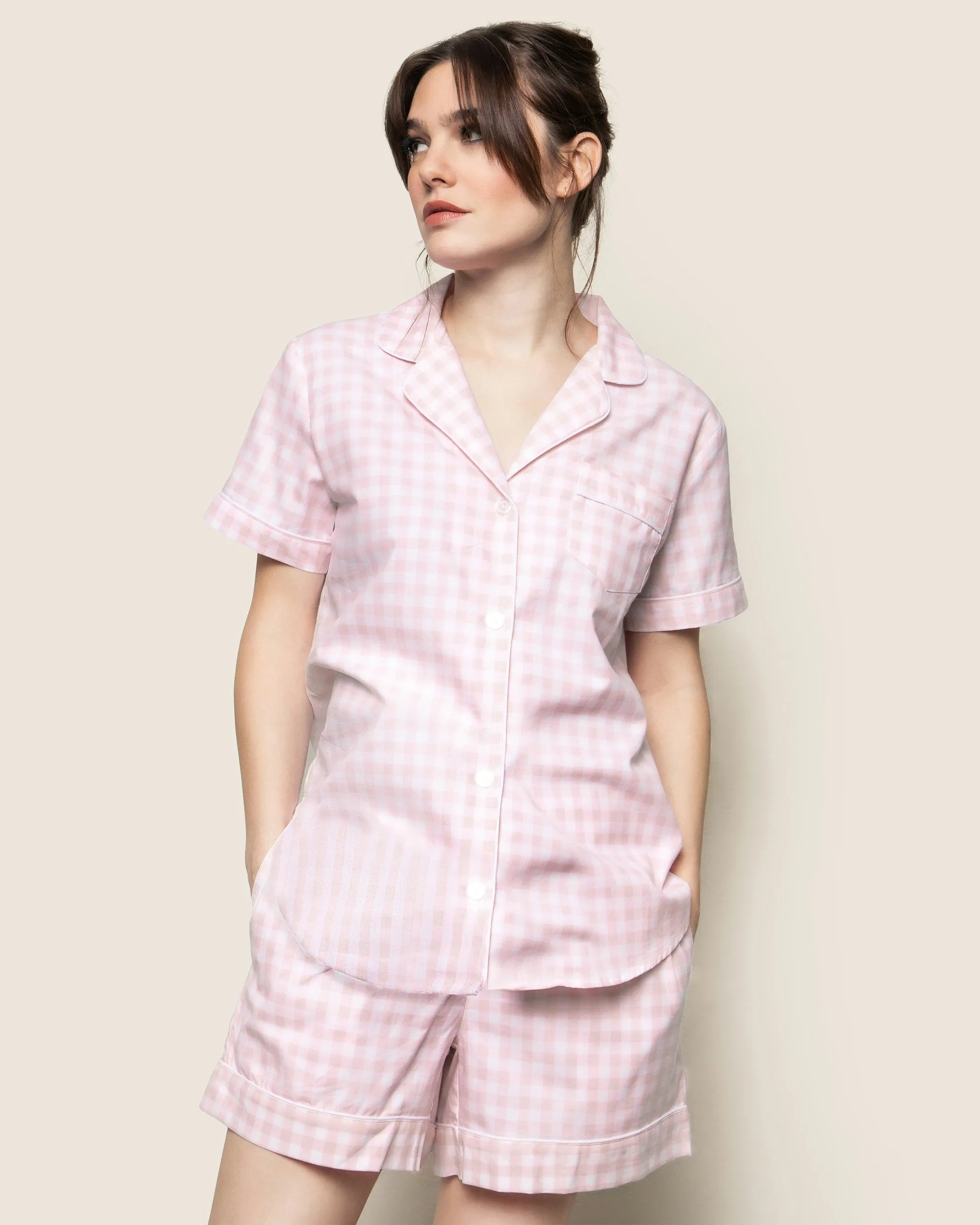 Women's Twill Short Sleeve Short Set in Pink Gingham sold by Petite Plume product image thumbnail 2