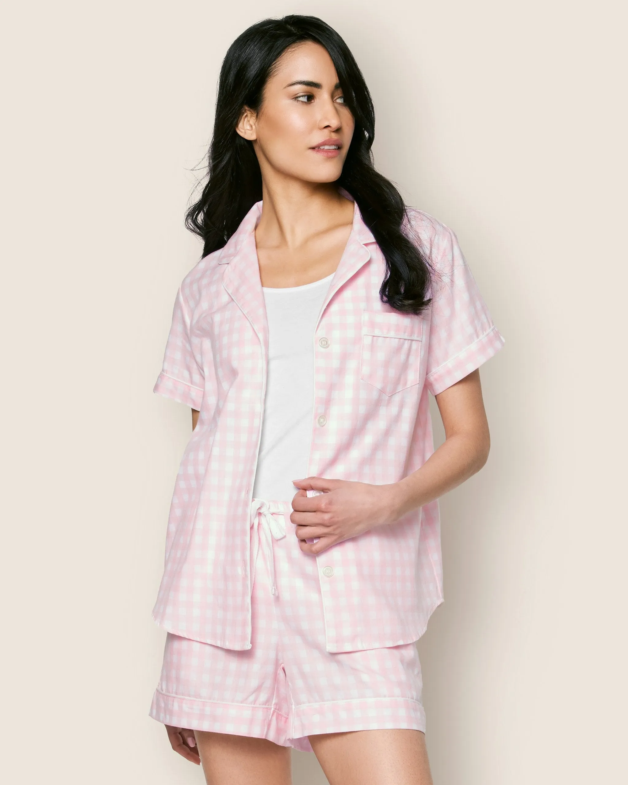 Women's Twill Short Sleeve Short Set in Pink Gingham sold by Petite Plume product image thumbnail 4