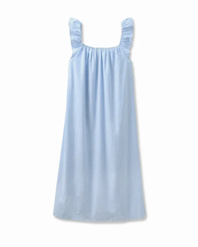Women's Twill Clementine Nightgown in French Blue Heritage Stripe sold by Petite Plume