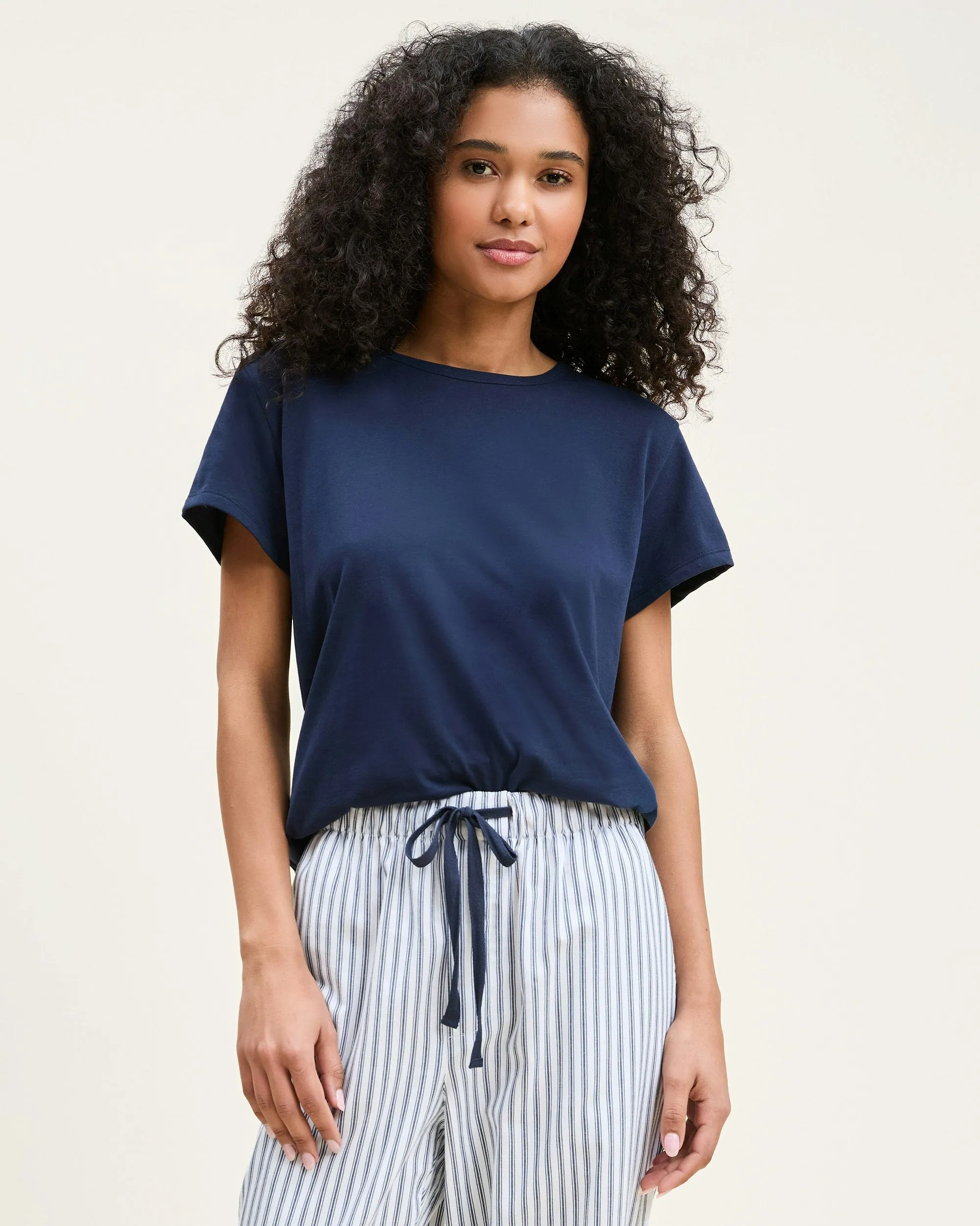 Women's Pima Essential Crew Neck Tee in Navy sold by Petite Plume product image thumbnail 5