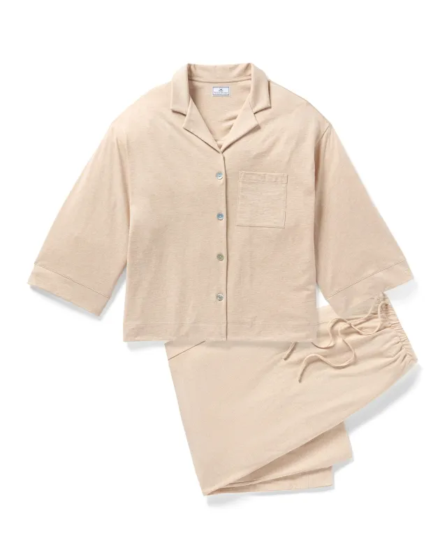 The Olivia Wide Leg Pima Pajama Set in Camel sold by Petite Plume