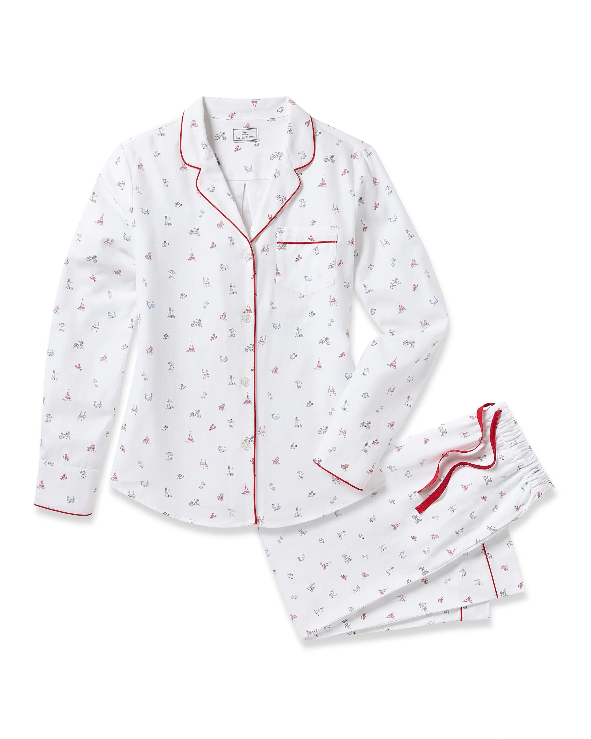 Women's Twill Pajama Set in Coastal Charms sold by Petite Plume