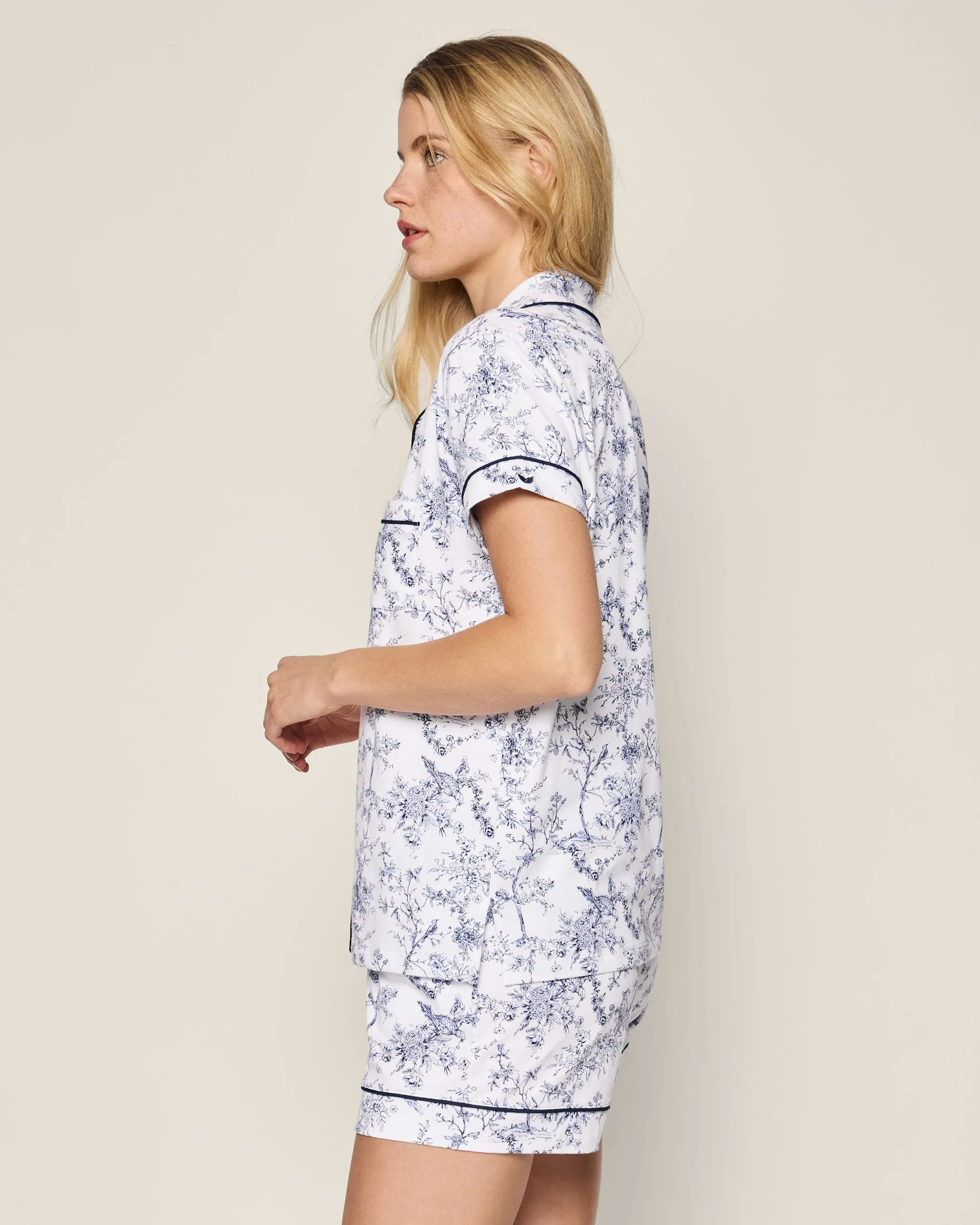 Women's Pima Short Sleeve Short Set in Timeless Toile sold by Petite Plume product image thumbnail 3
