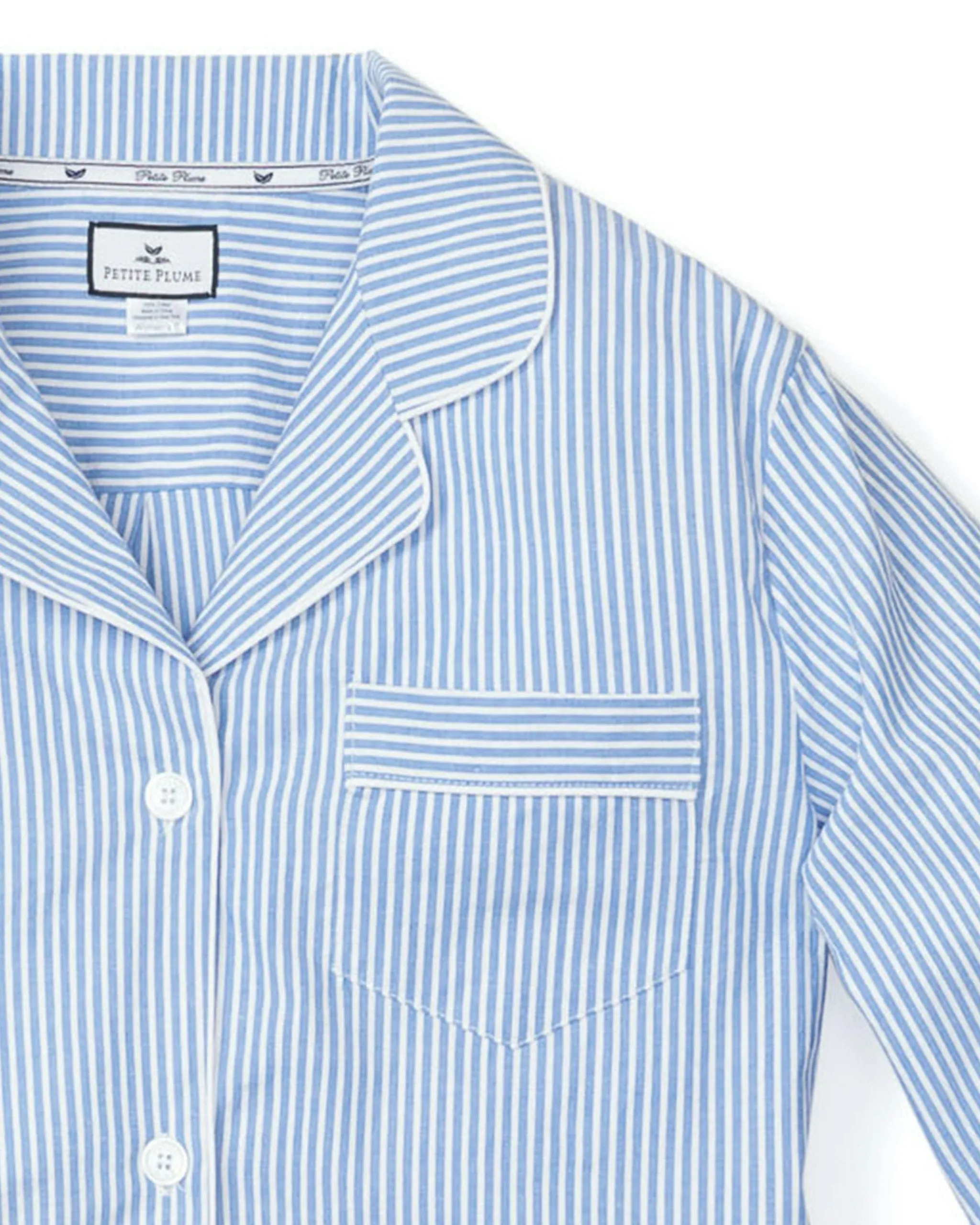 Women's Twill Long Sleeve Short Set in French Blue Heritage Stripe sold by Petite Plume product image thumbnail 4