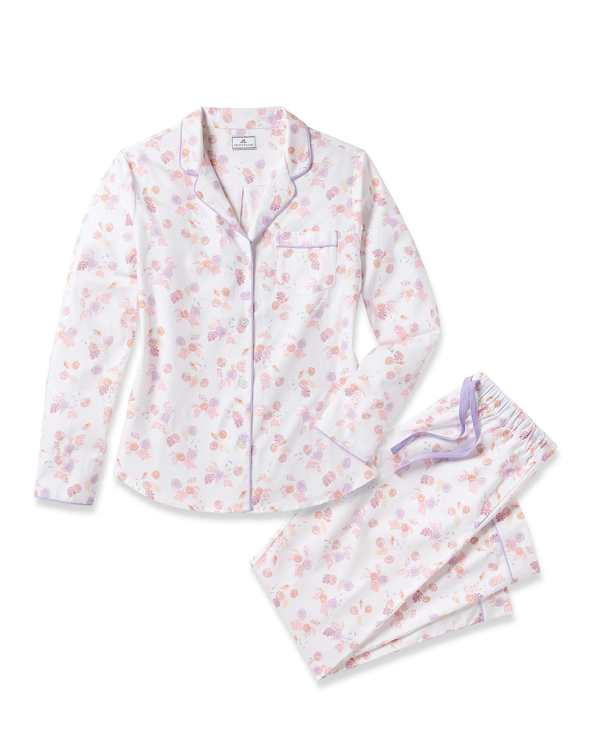Women's Twill Pajama Set in Seashell Splendor sold by Petite Plume