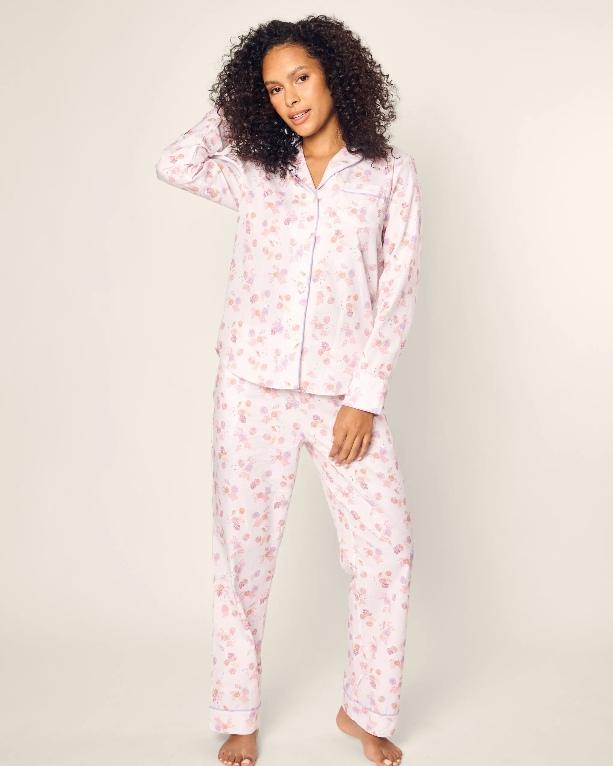 Women's Twill Pajama Set in Seashell Splendor sold by Petite Plume product image thumbnail 2