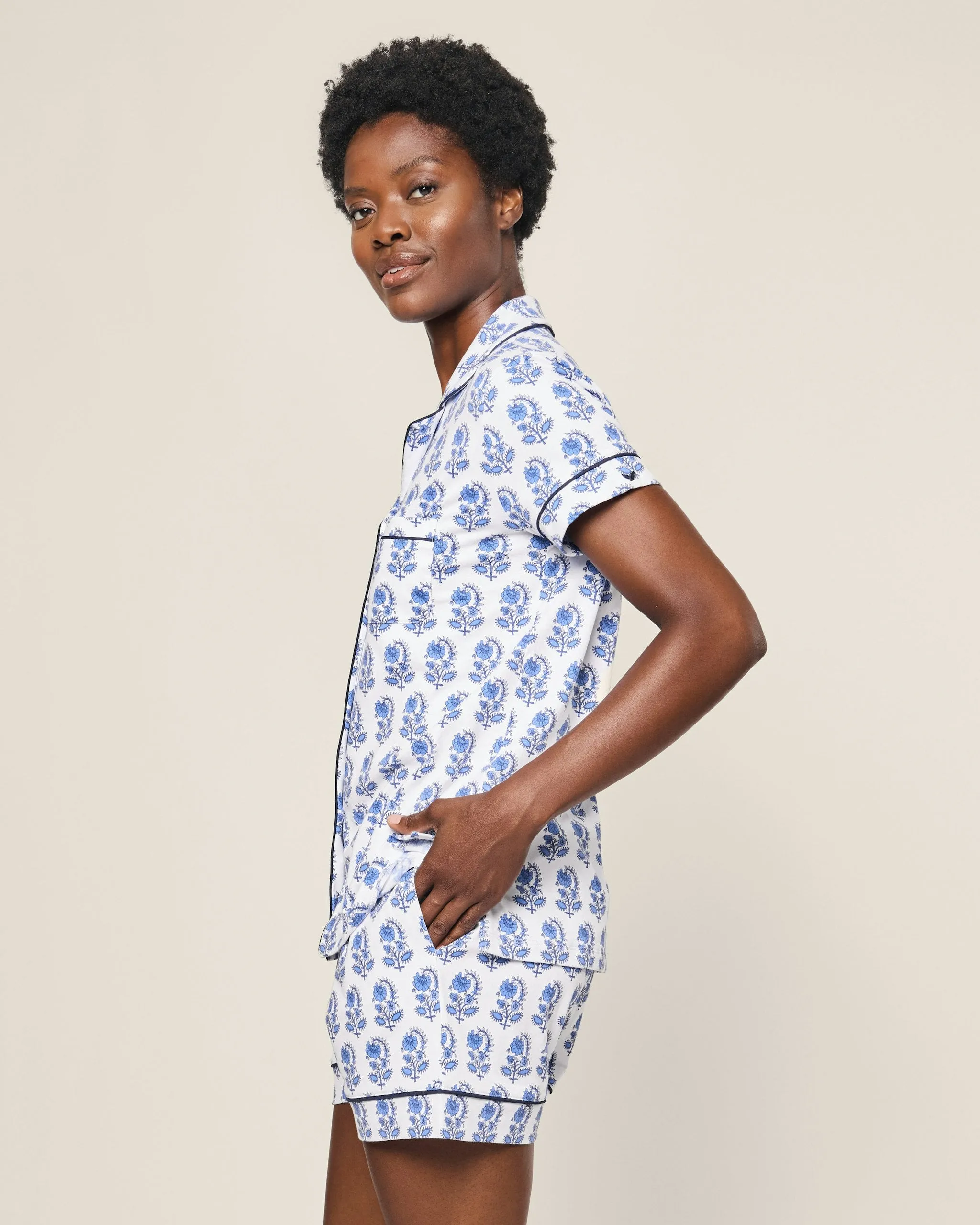 Women's Pima Short Sleeve Short Set in Bristol Bay sold by Petite Plume product image thumbnail 3