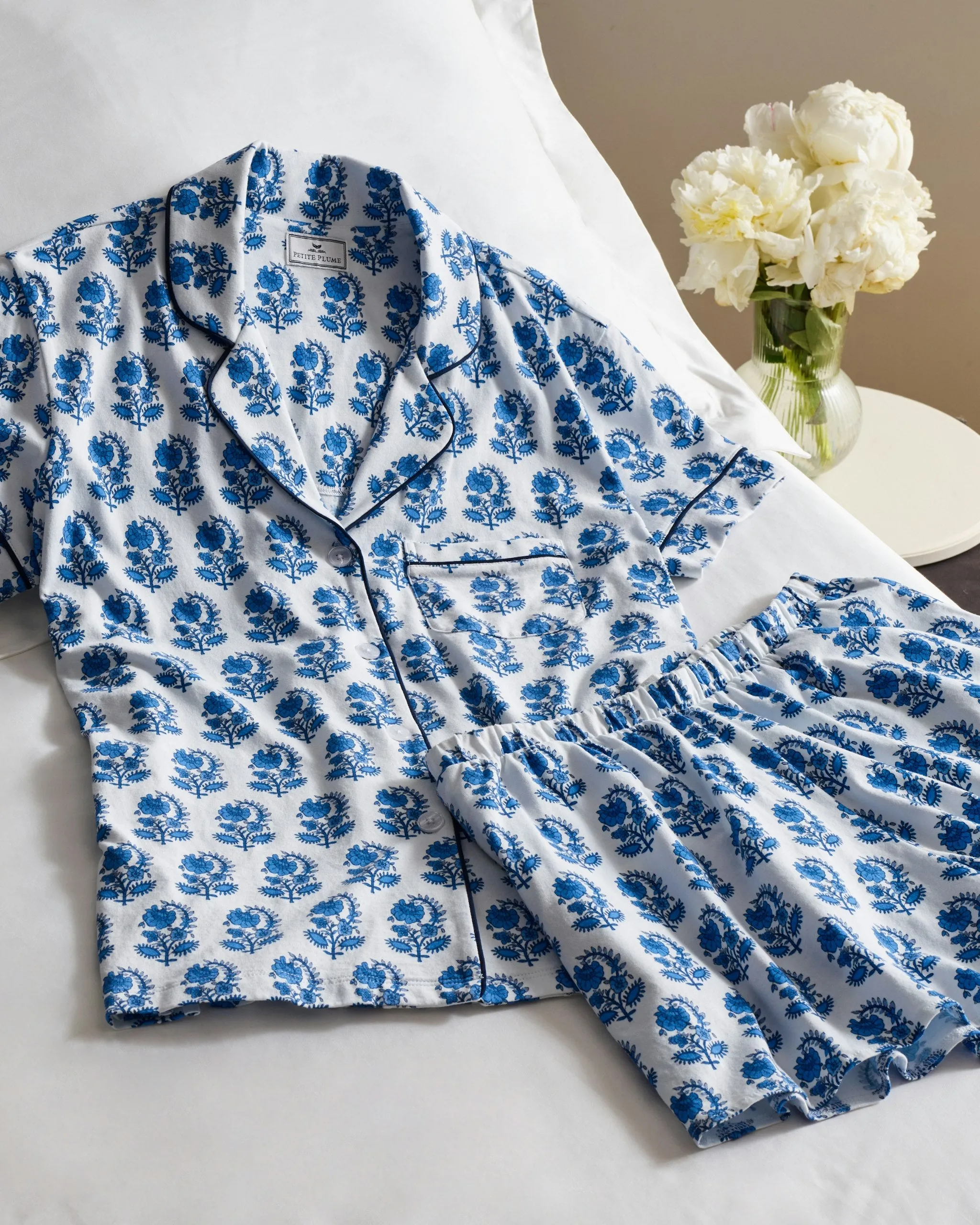 Women's Pima Short Sleeve Short Set in Bristol Bay sold by Petite Plume product image thumbnail 5