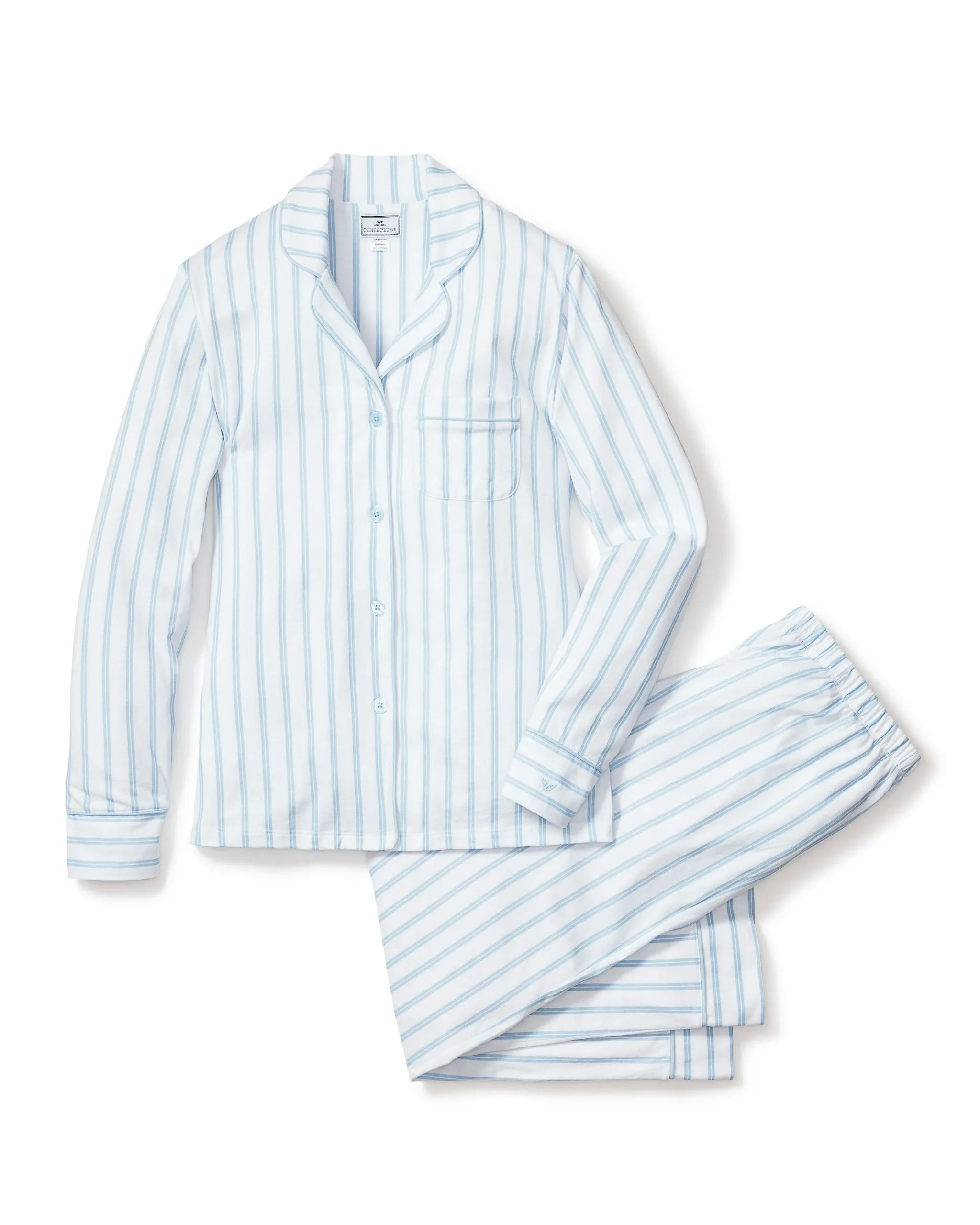 Women's Pima Pajama Set in Periwinkle and White Stripe sold by Petite Plume