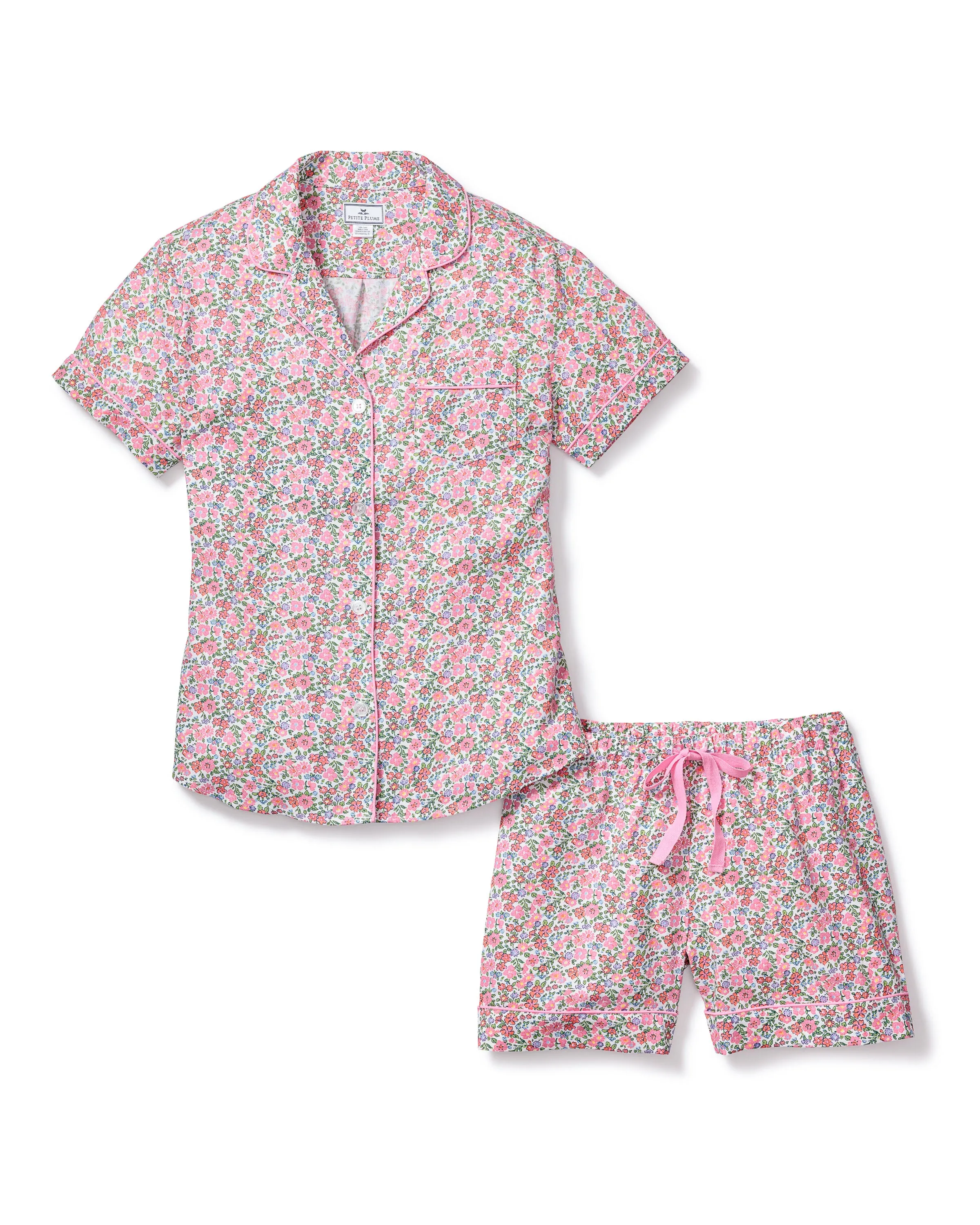 Women's Twill Pajama Short Sleeve Short Set in Fleurs de Rose sold by Petite Plume