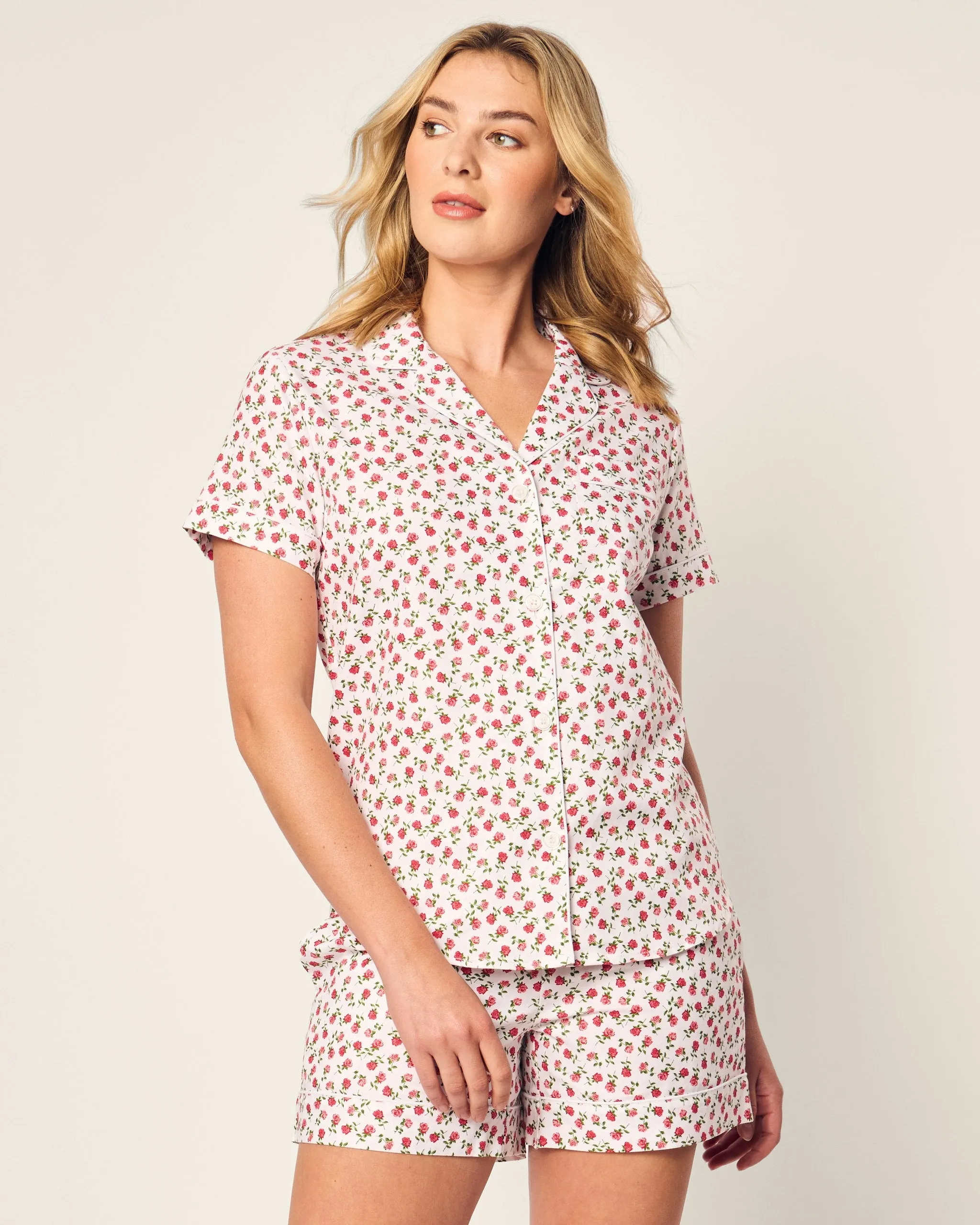 Women's Twill Pajama Short Sleeve Short Set in Fleurs de Rose sold by Petite Plume product image thumbnail 4