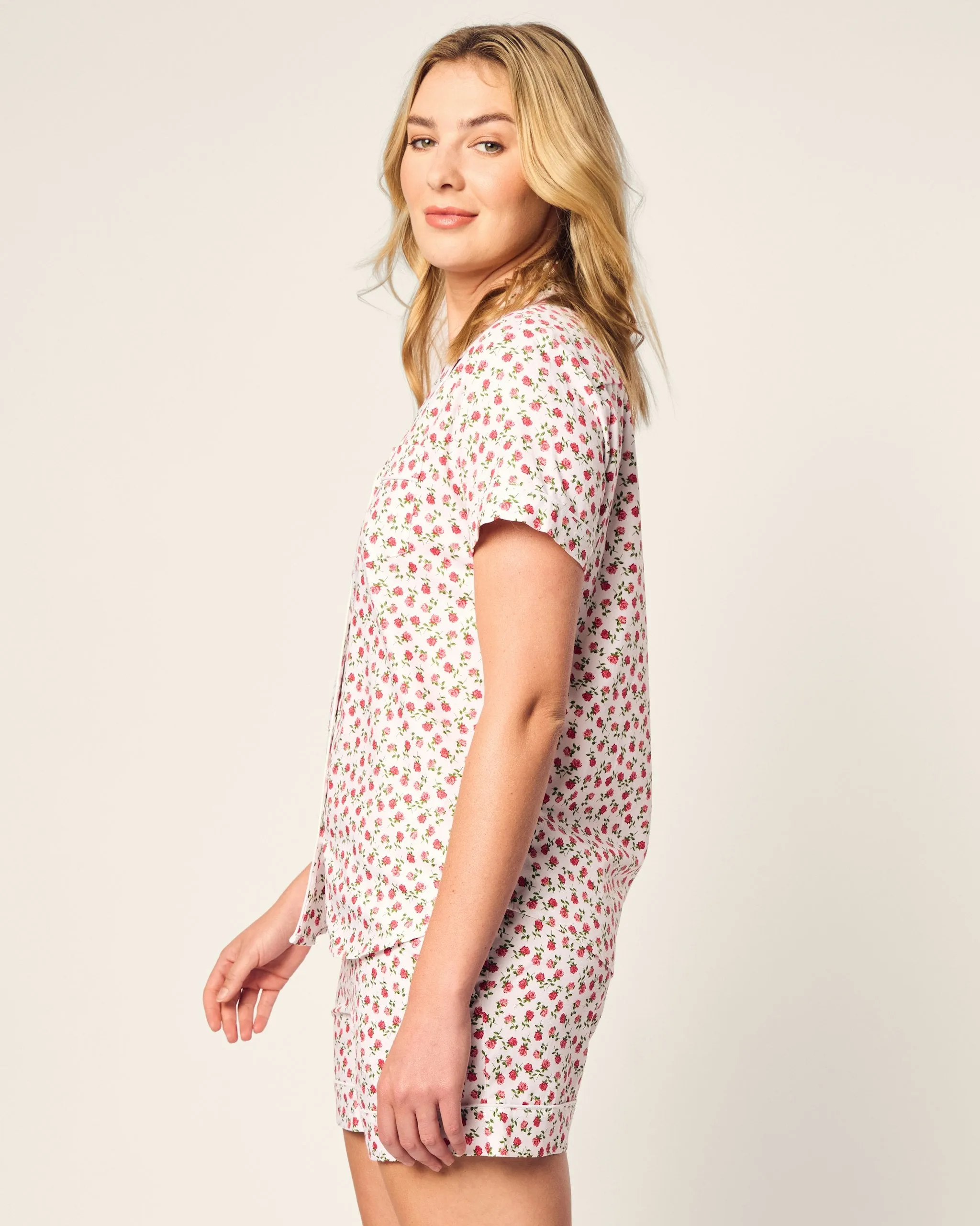 Women's Twill Pajama Short Sleeve Short Set in Fleurs de Rose sold by Petite Plume product image thumbnail 5