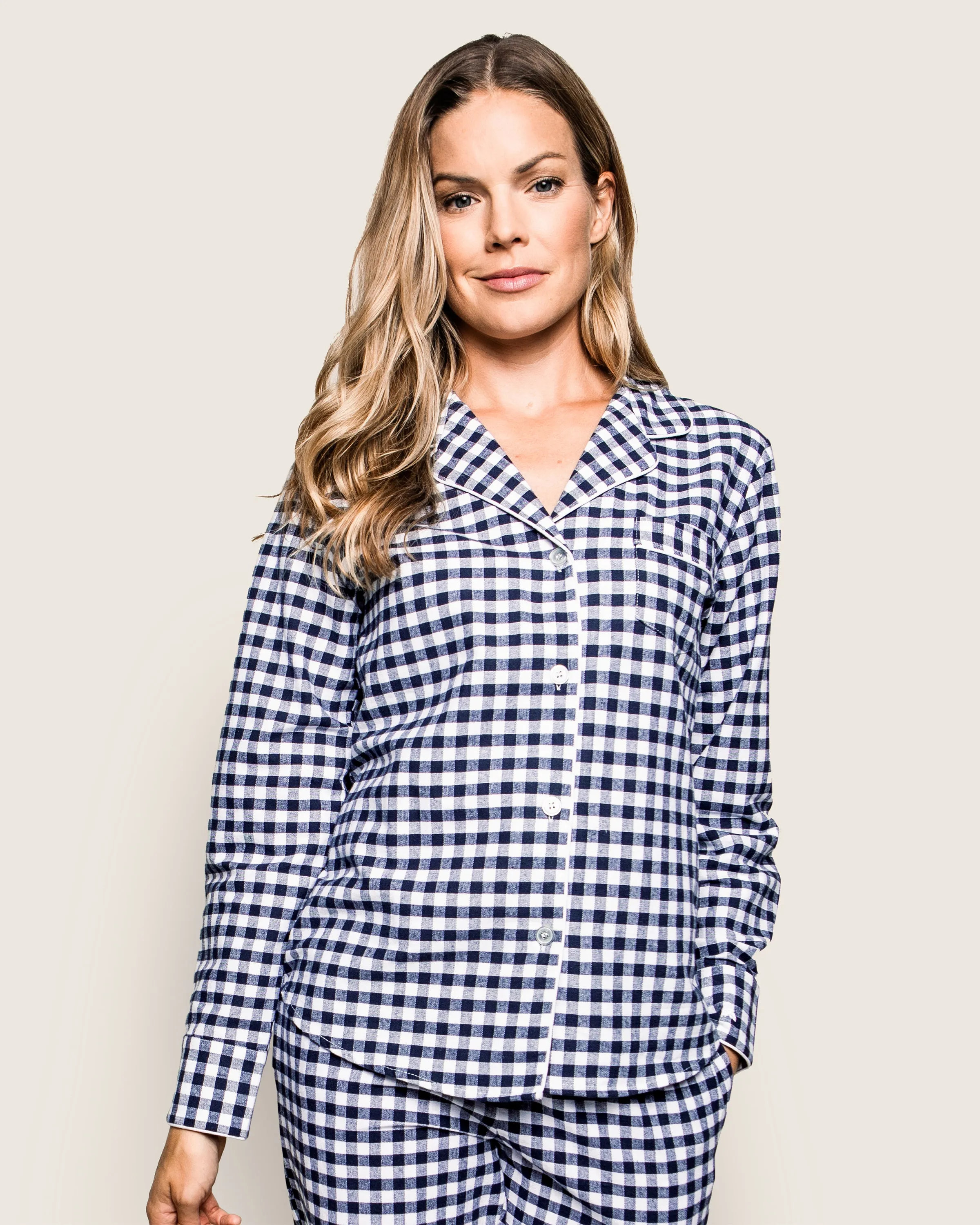 Women's Twill Pajama Set in Navy Gingham sold by Petite Plume product image thumbnail 2