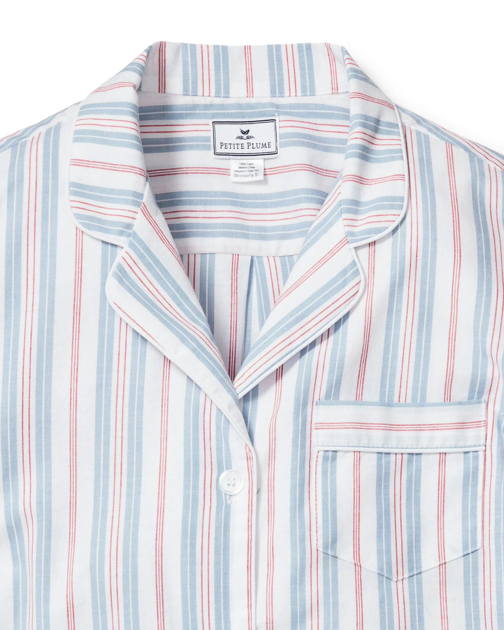 Women's Twill Short Sleeve Short Set in Vintage French Stripes sold by Petite Plume product image thumbnail 3