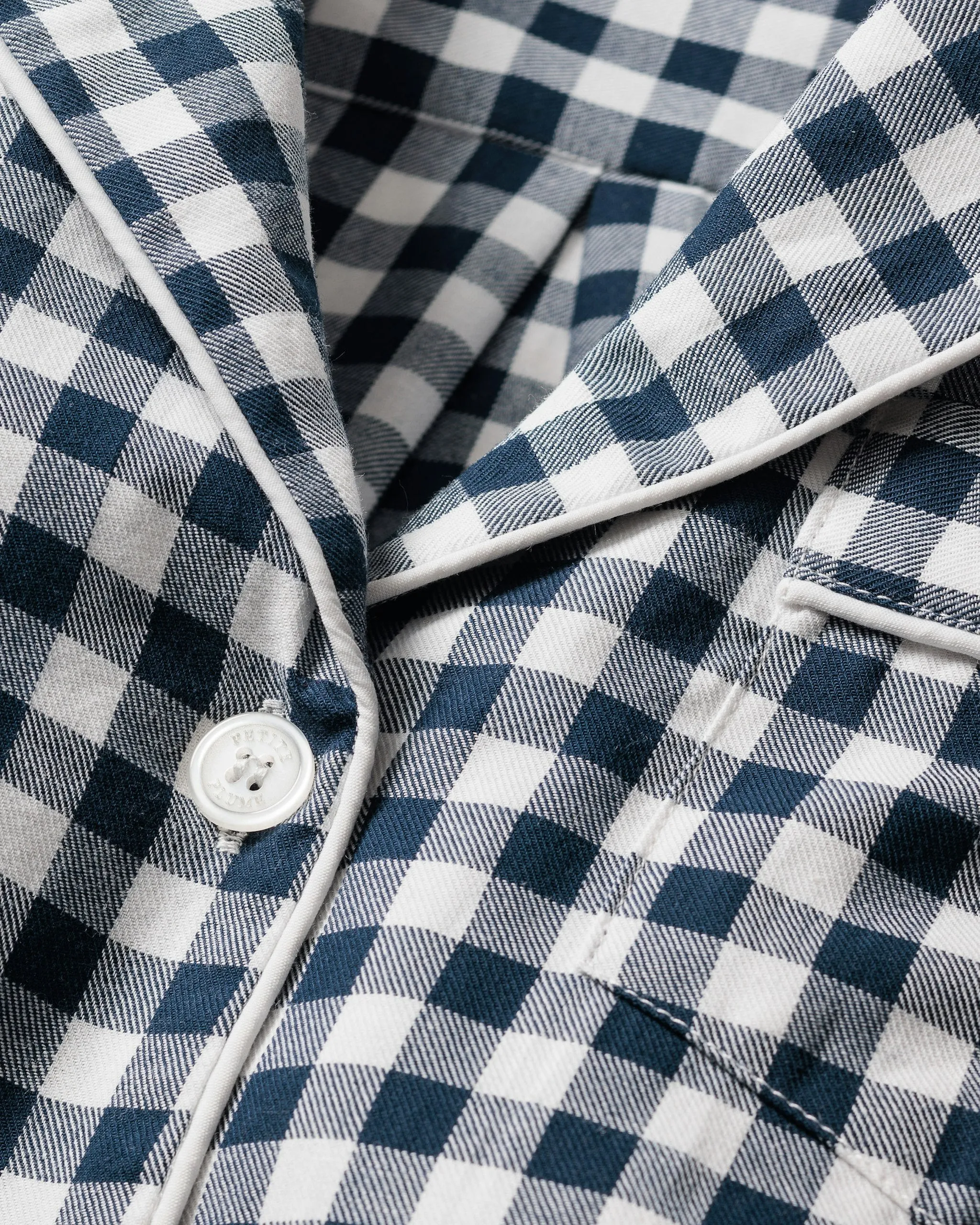 Women's Twill Pajama Long Sleeve Short Set in Navy Gingham sold by Petite Plume product image thumbnail 4