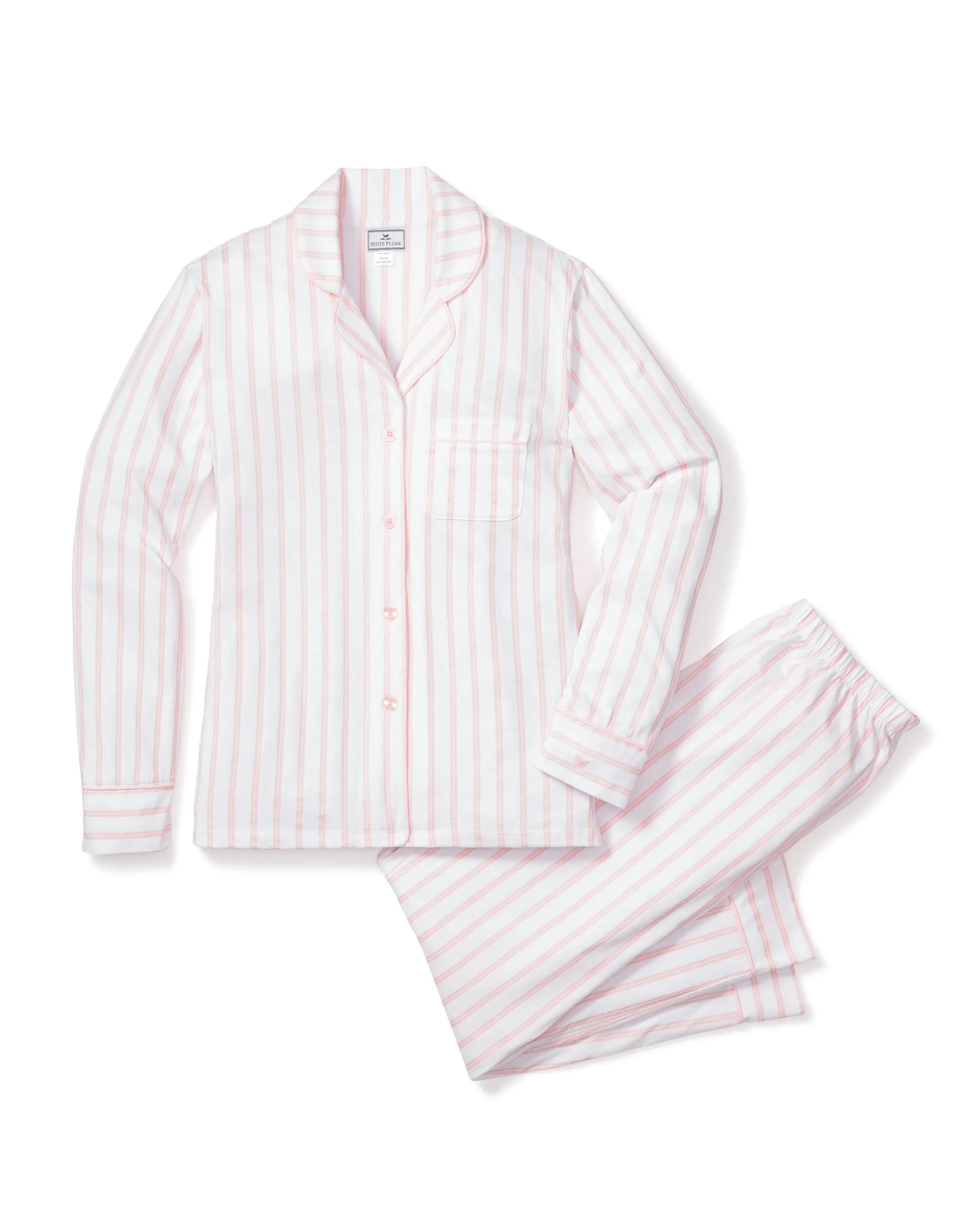 Women's Pima Pajama Set in Pink Stripe sold by Petite Plume