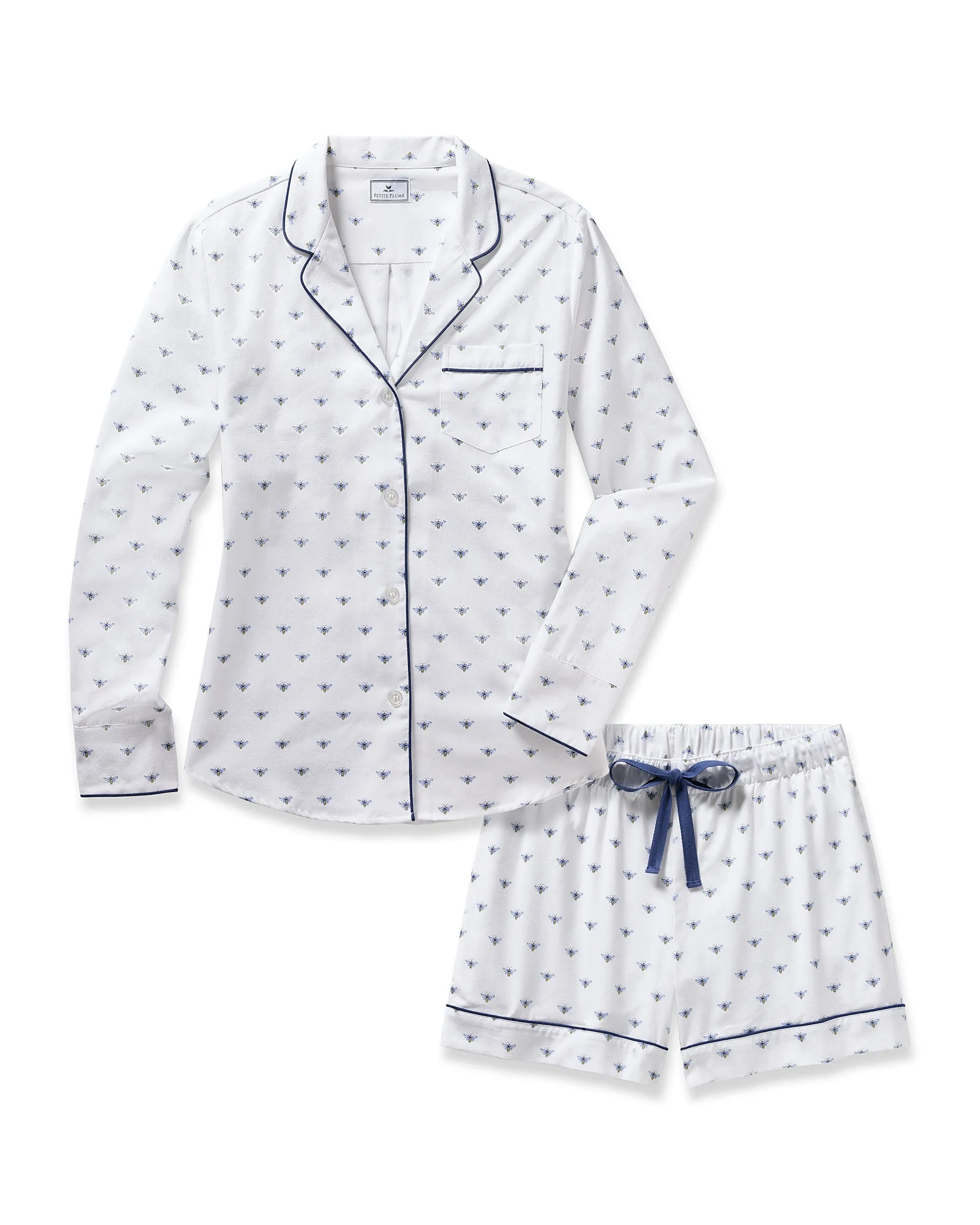 Women's Twill Long Sleeve Short Set in Buzzing Bees sold by Petite Plume