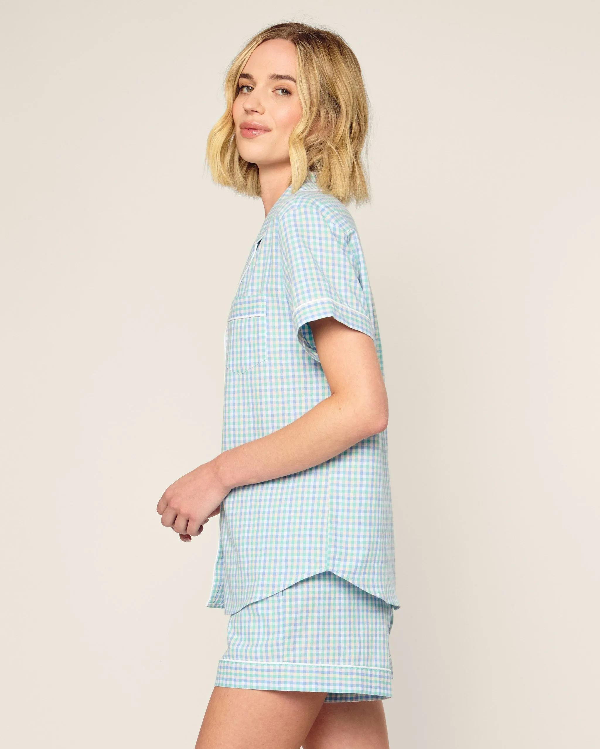 Women's Twill Short Sleeve Short Set in Spring Gingham sold by Petite Plume product image thumbnail 3