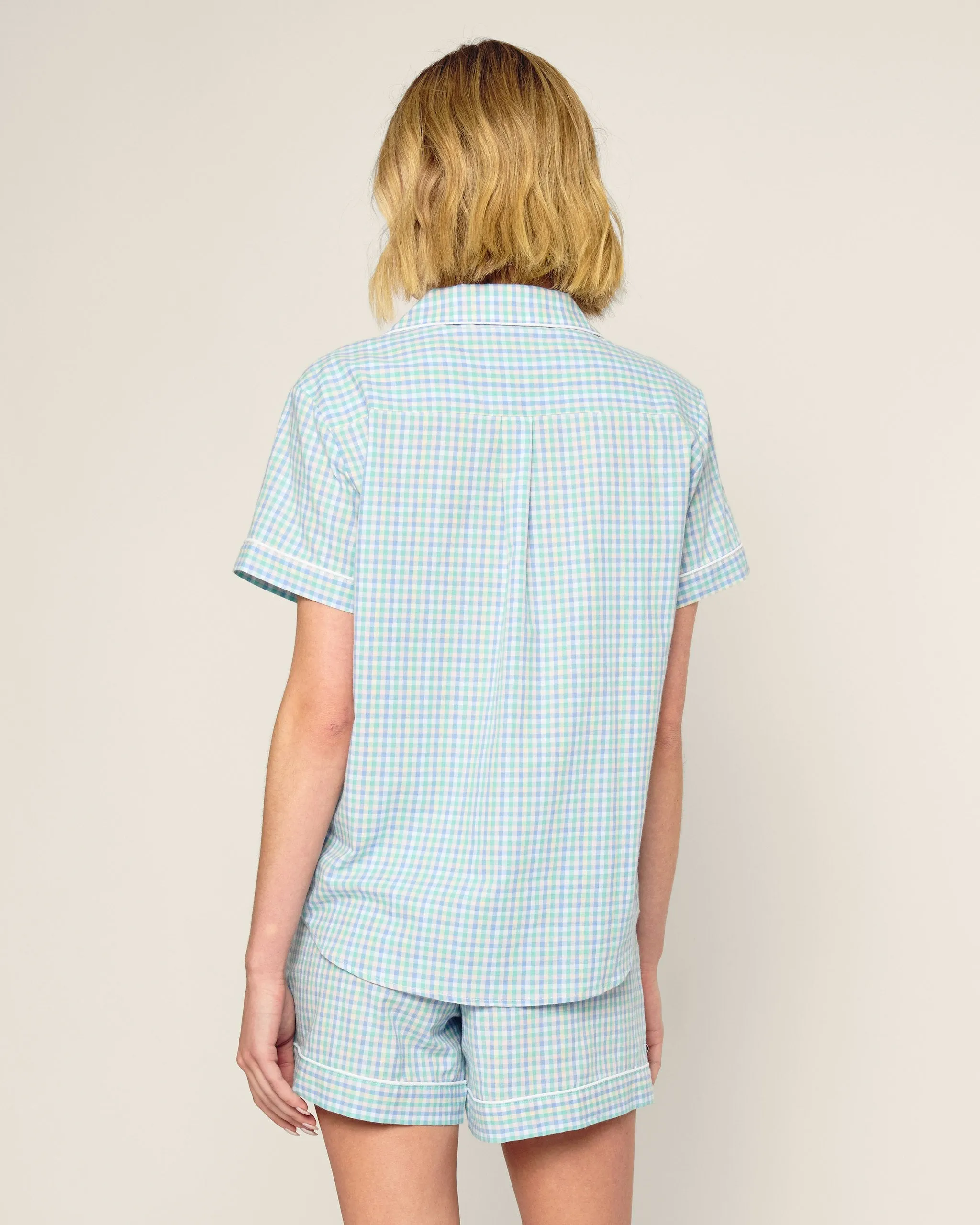 Women's Twill Short Sleeve Short Set in Spring Gingham sold by Petite Plume product image thumbnail 4