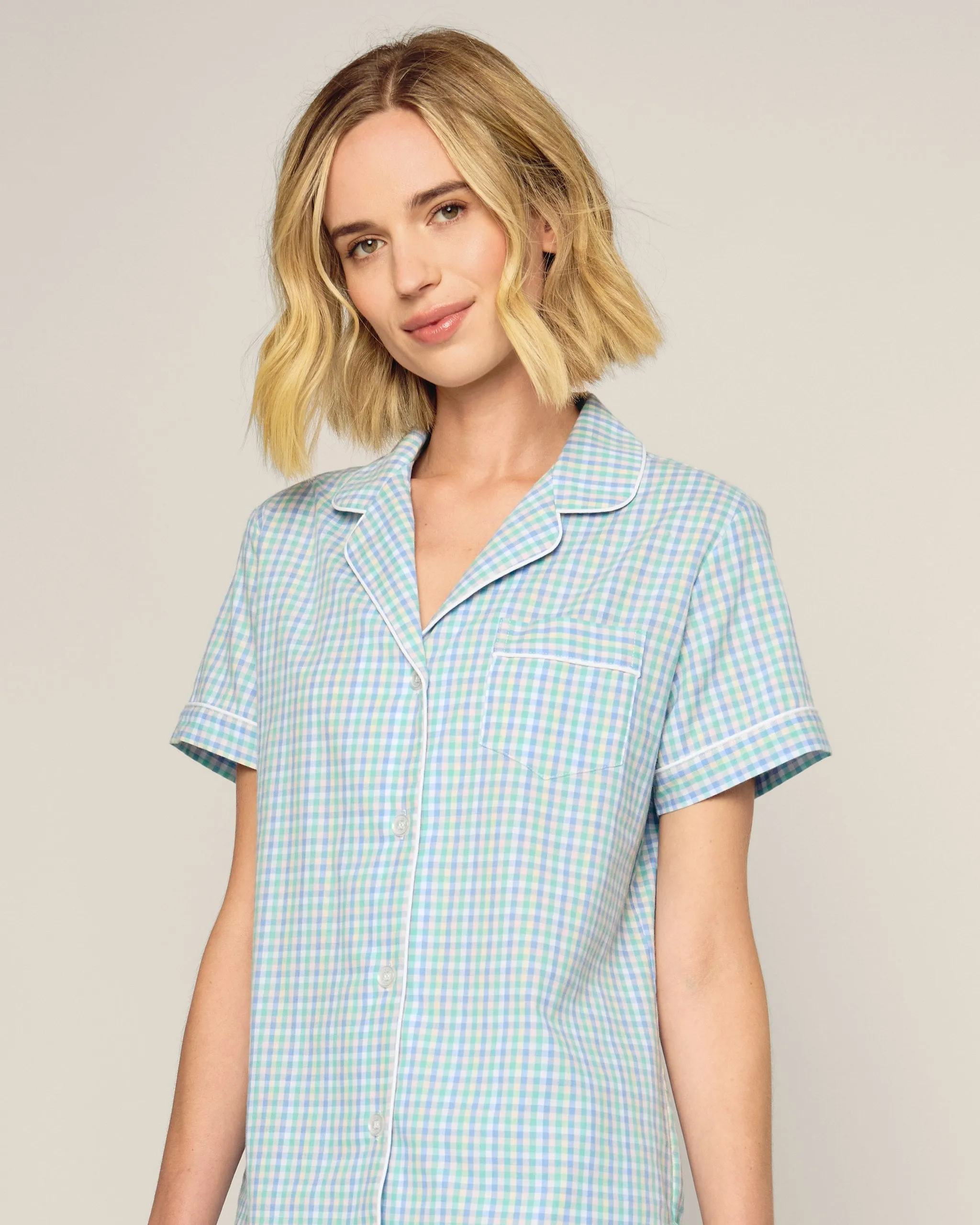 Women's Twill Short Sleeve Short Set in Spring Gingham sold by Petite Plume product image thumbnail 5